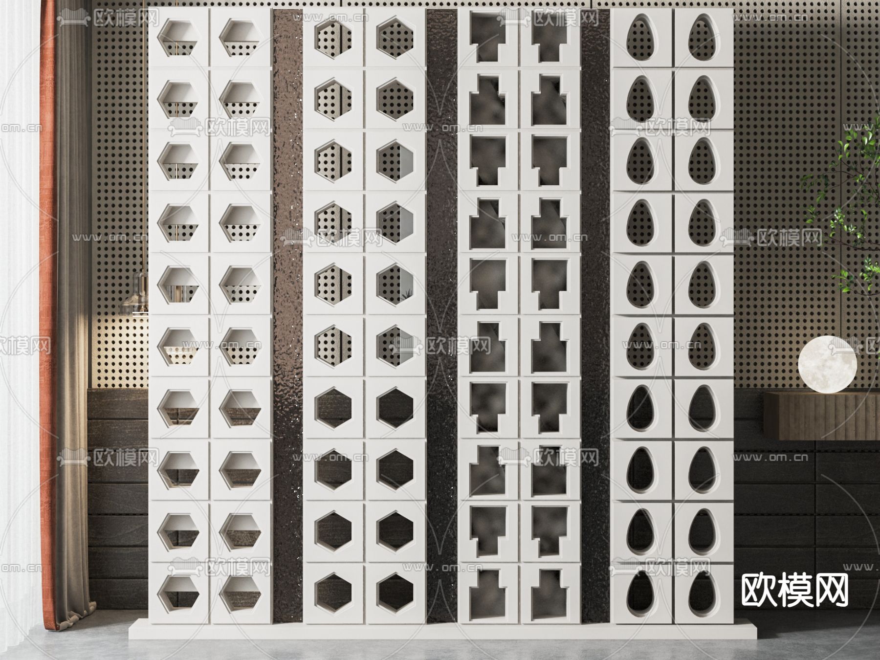 侘寂风屏风 隔断su模型下载（渲染图1）
