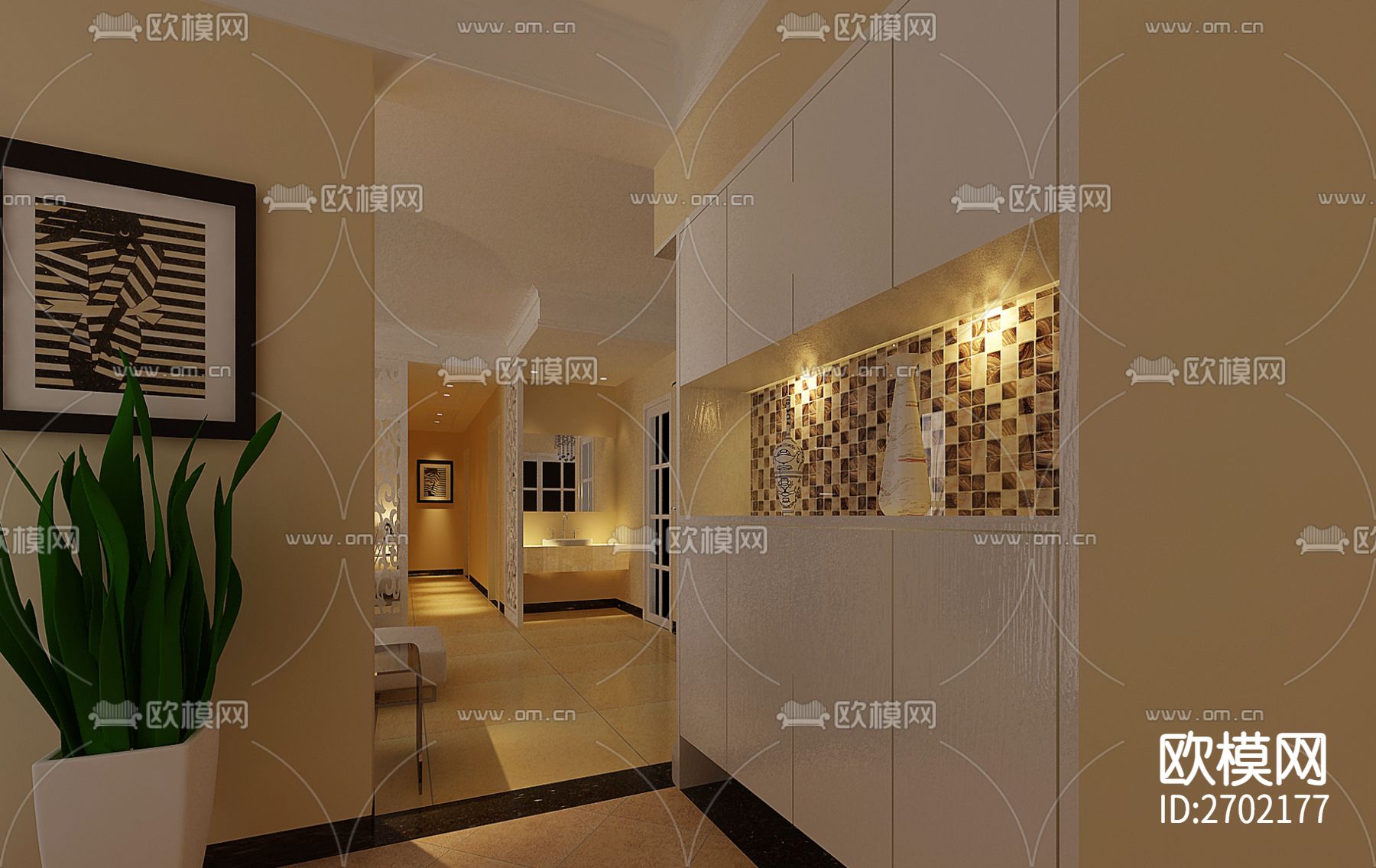 一百四十平大平层全套装修cad施工图下载（渲染图7）