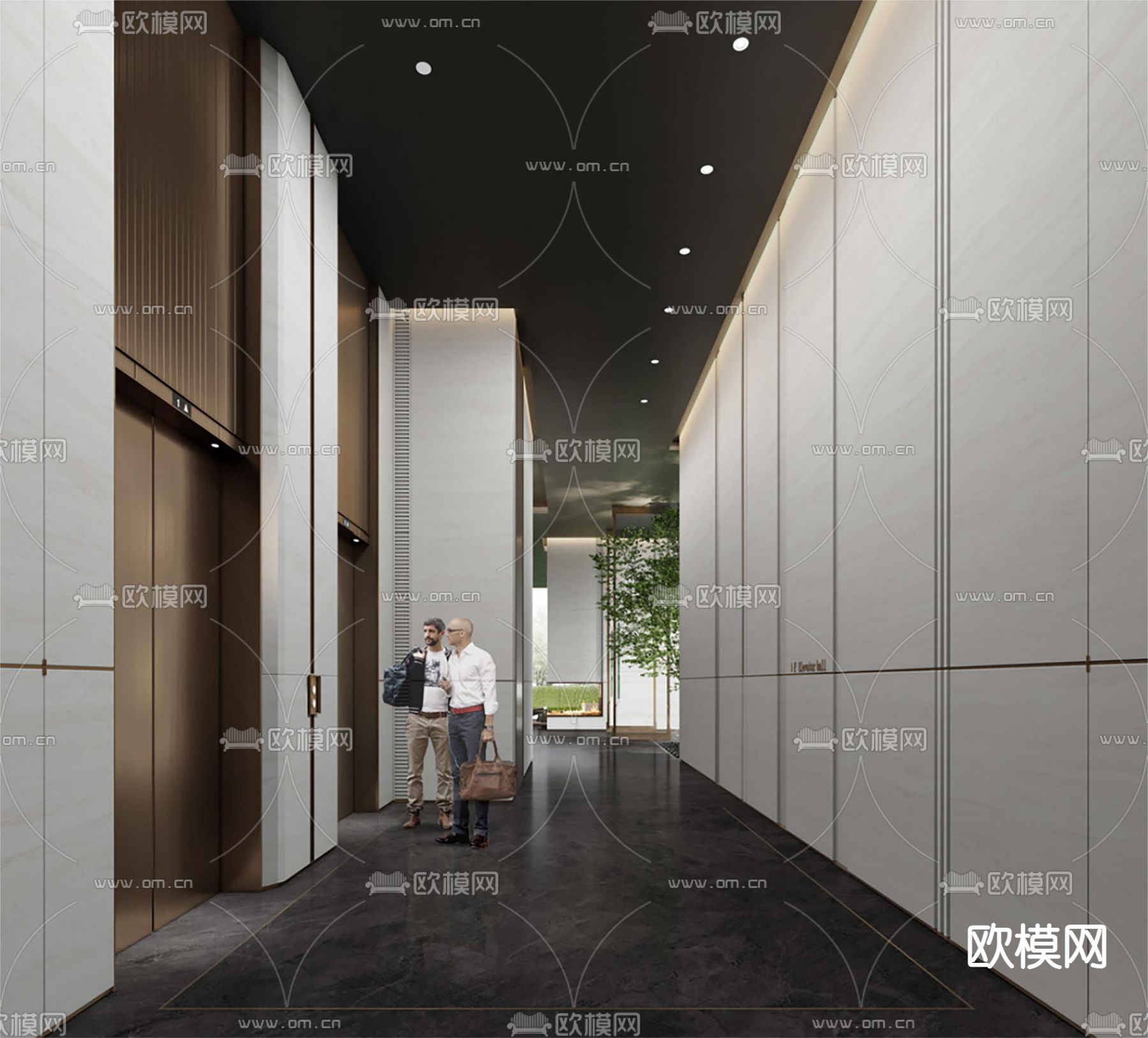 酒店电梯厅 过道su模型下载（渲染图1）