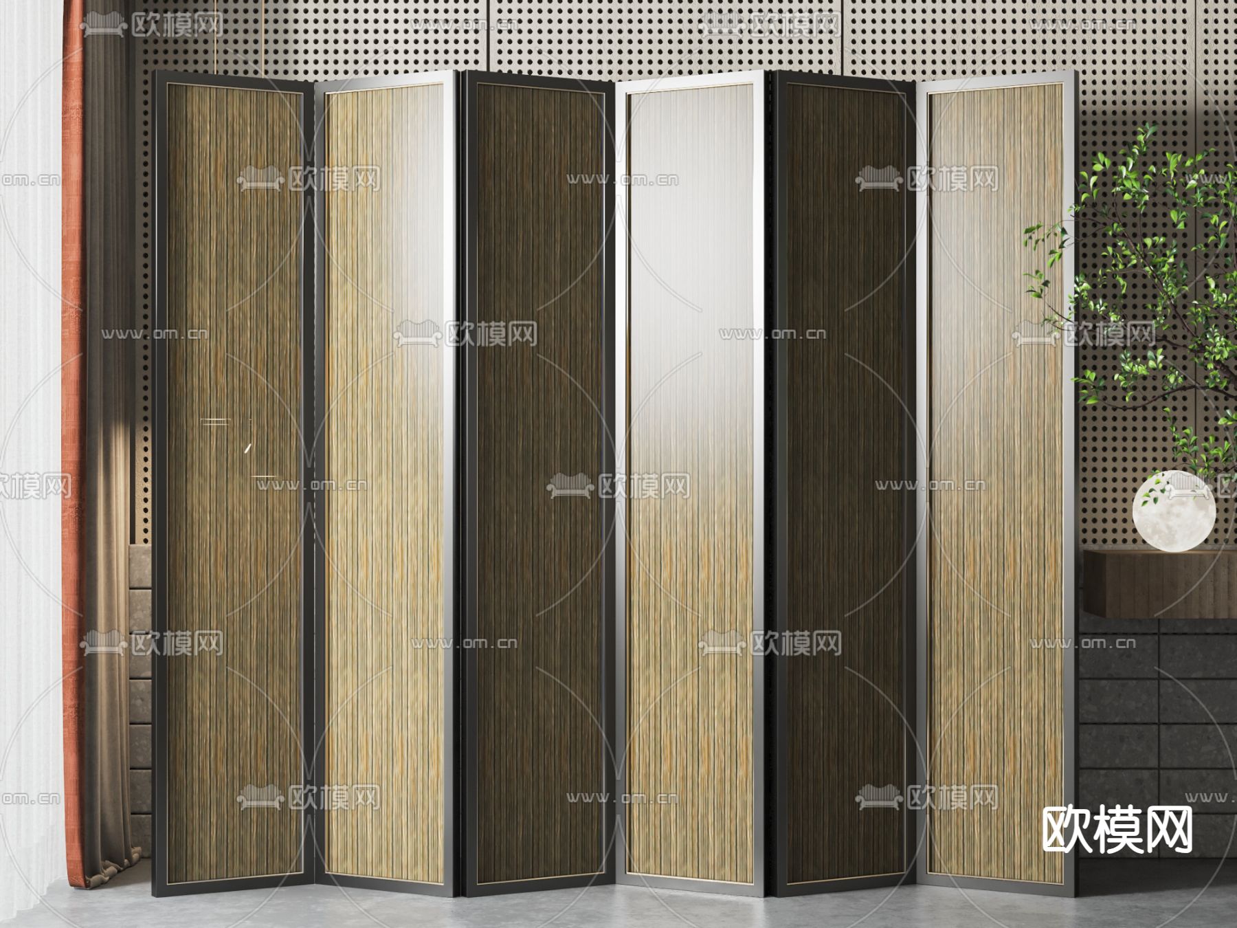 新中式屏风 隔断su模型下载（渲染图1）