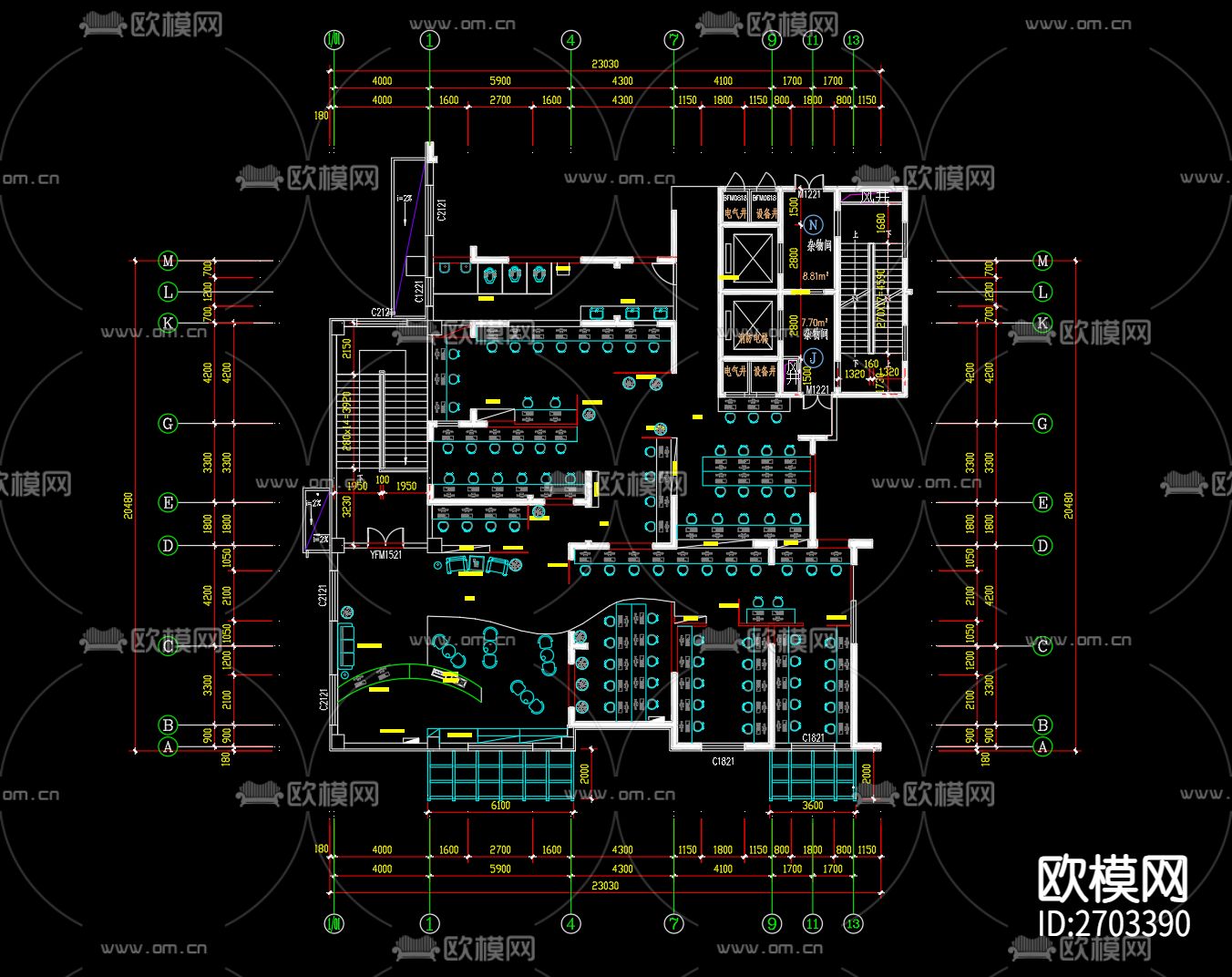 网吧网咖cad平面图下载（渲染图1）