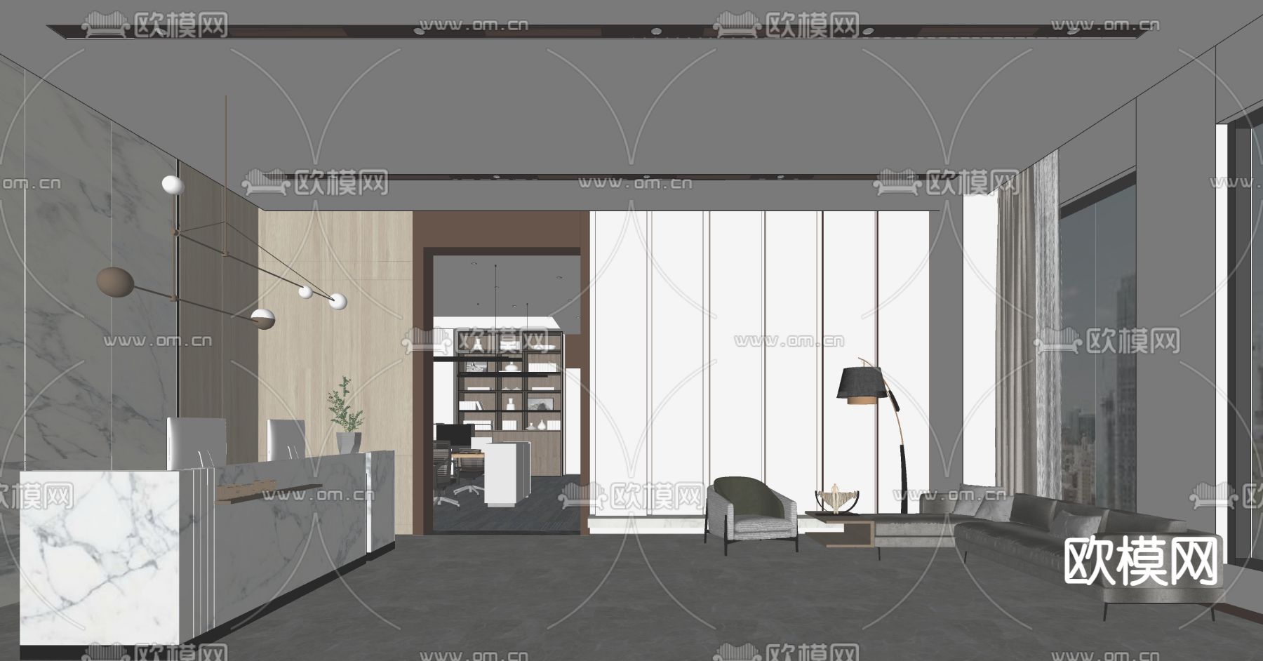 办公室前台 接待处su模型下载（渲染图2）