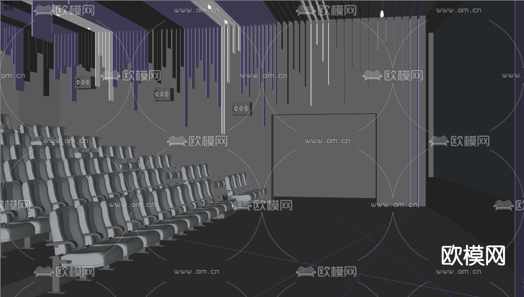 现代电影院放映室su模型下载（渲染图2）