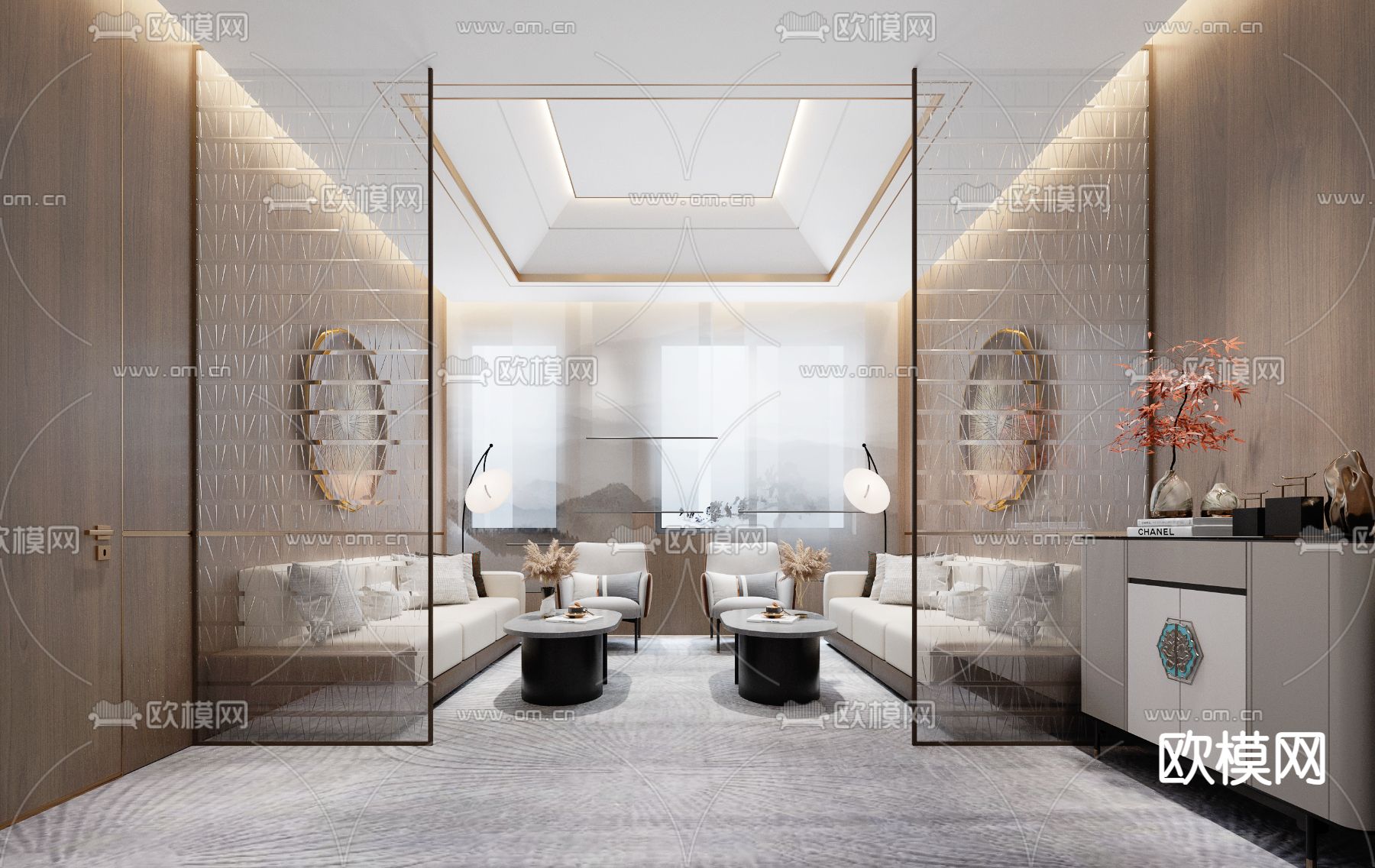 新中式接待室 会客室3d模型下载