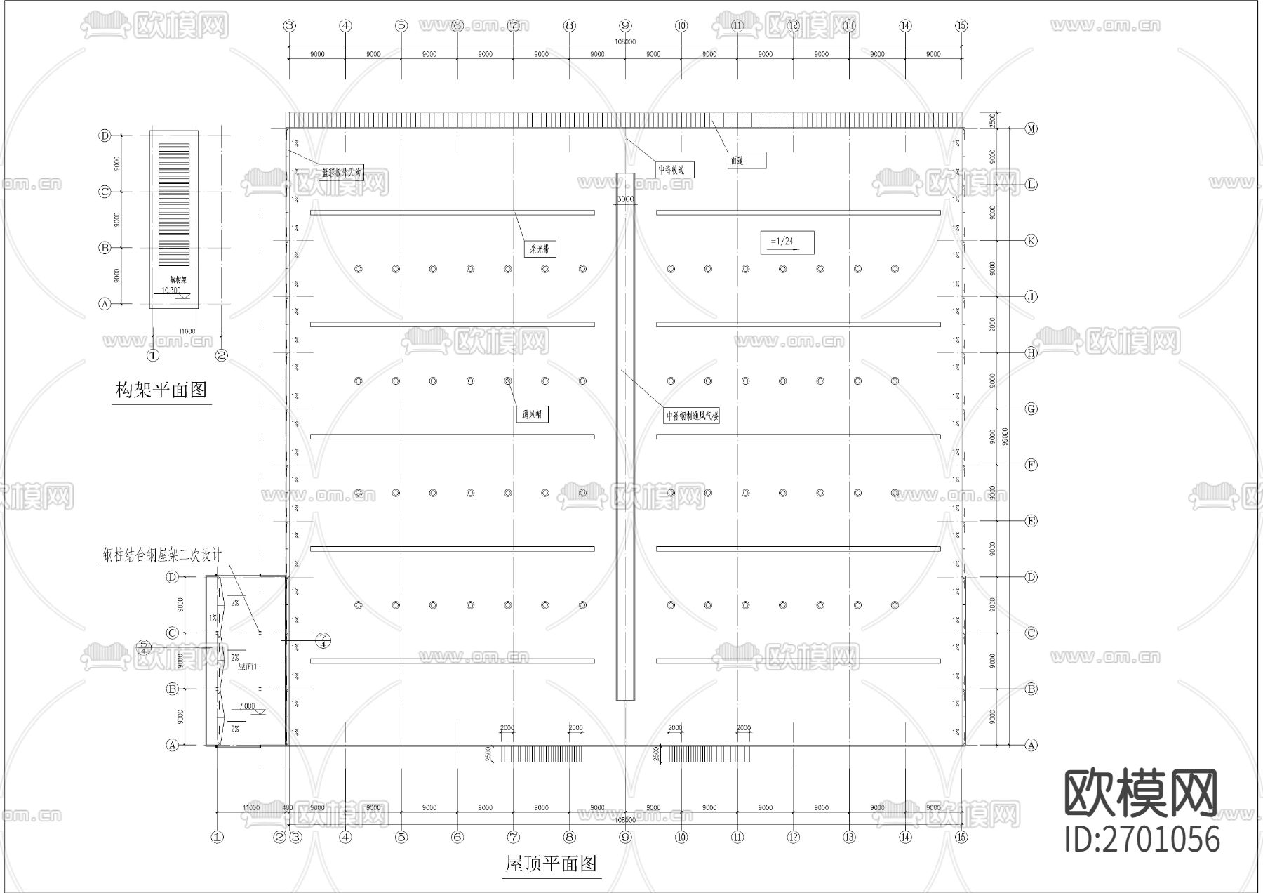 轻钢厂房建筑cad施工图下载（渲染图1）