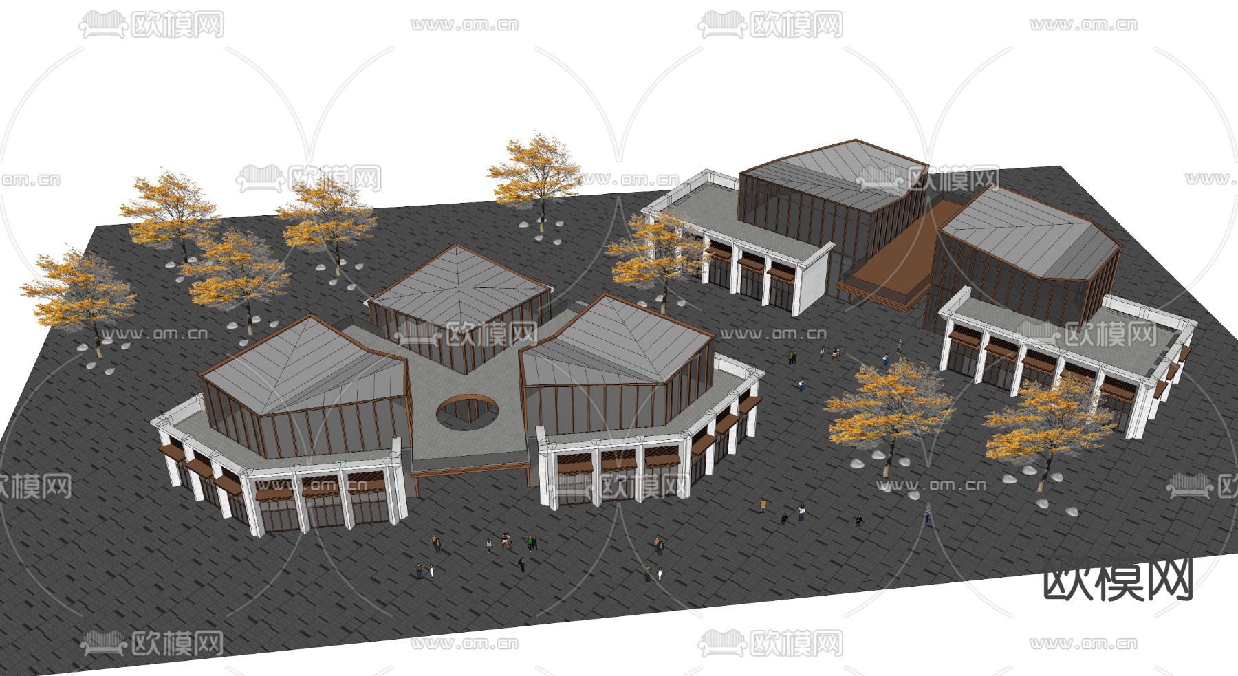 商业街建筑su模型下载（渲染图3）