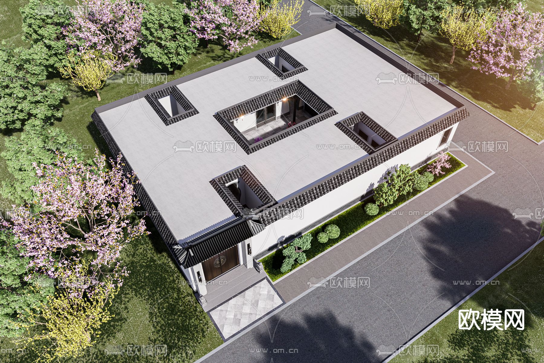 徽派别墅su模型下载（渲染图3）