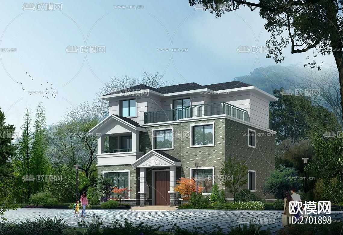 欧式别墅建筑设计cad施工图下载（渲染图9）