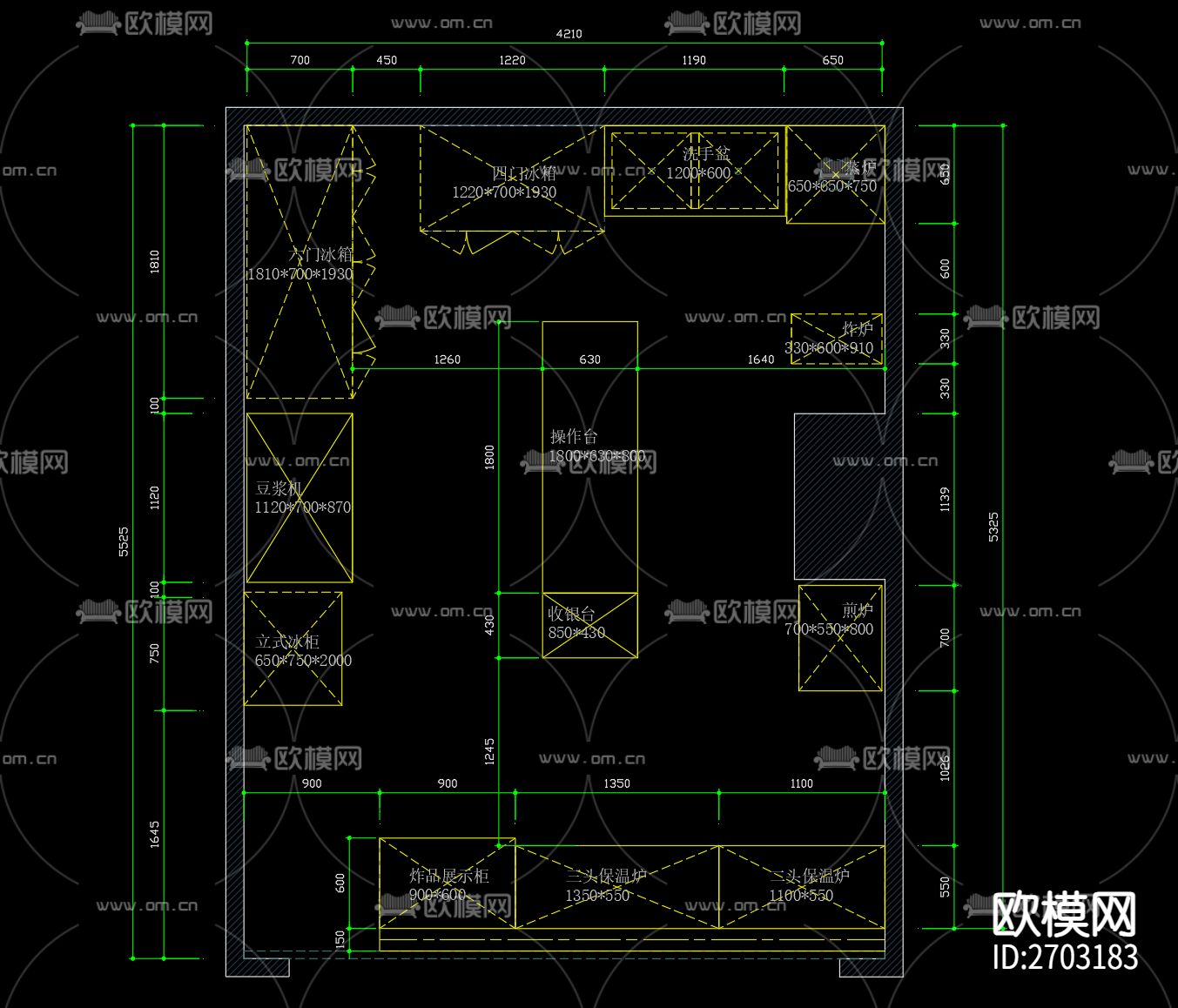 糕点店早餐店cad平面图下载（渲染图1）
