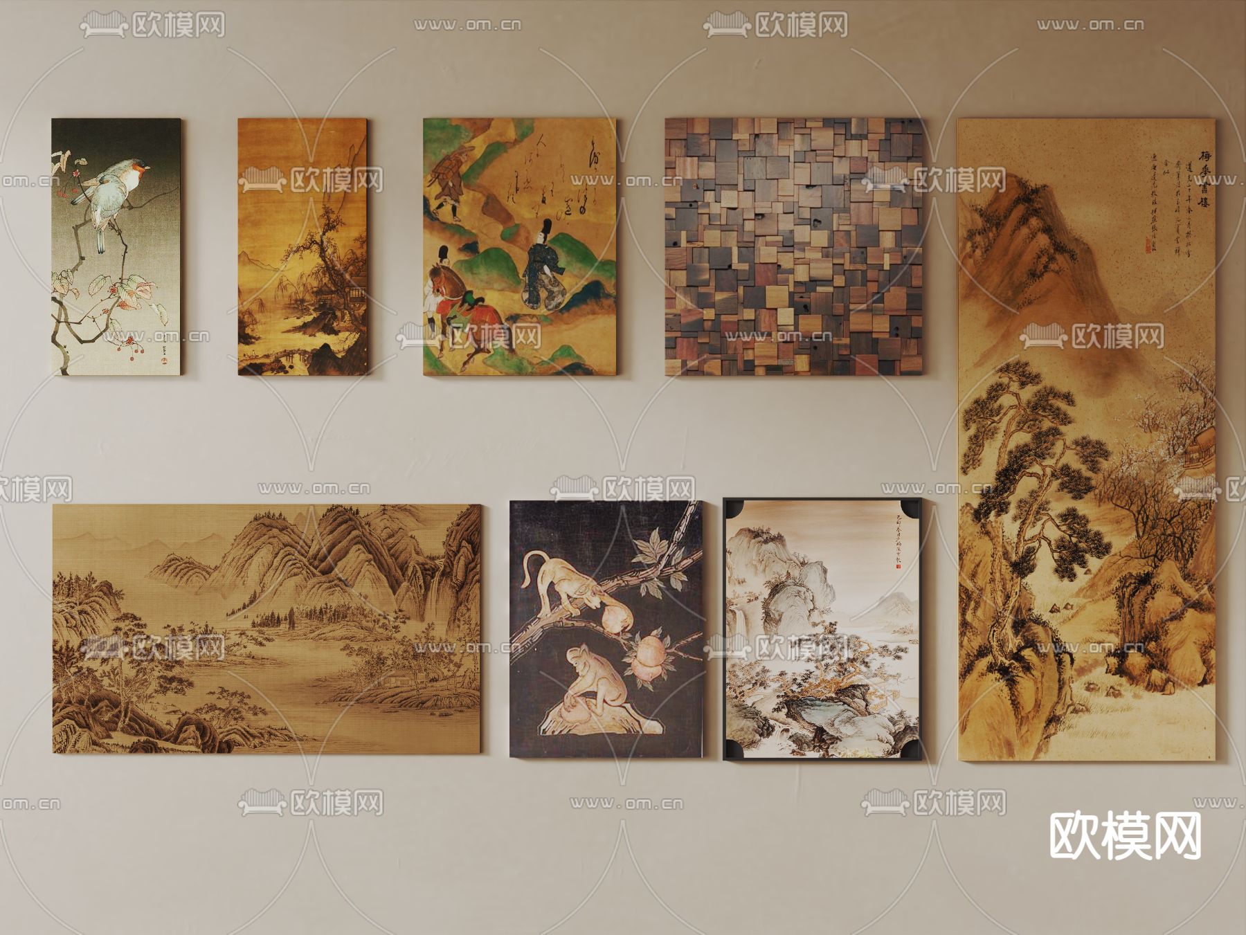 中式国画 山水画 水墨画3d模型下载