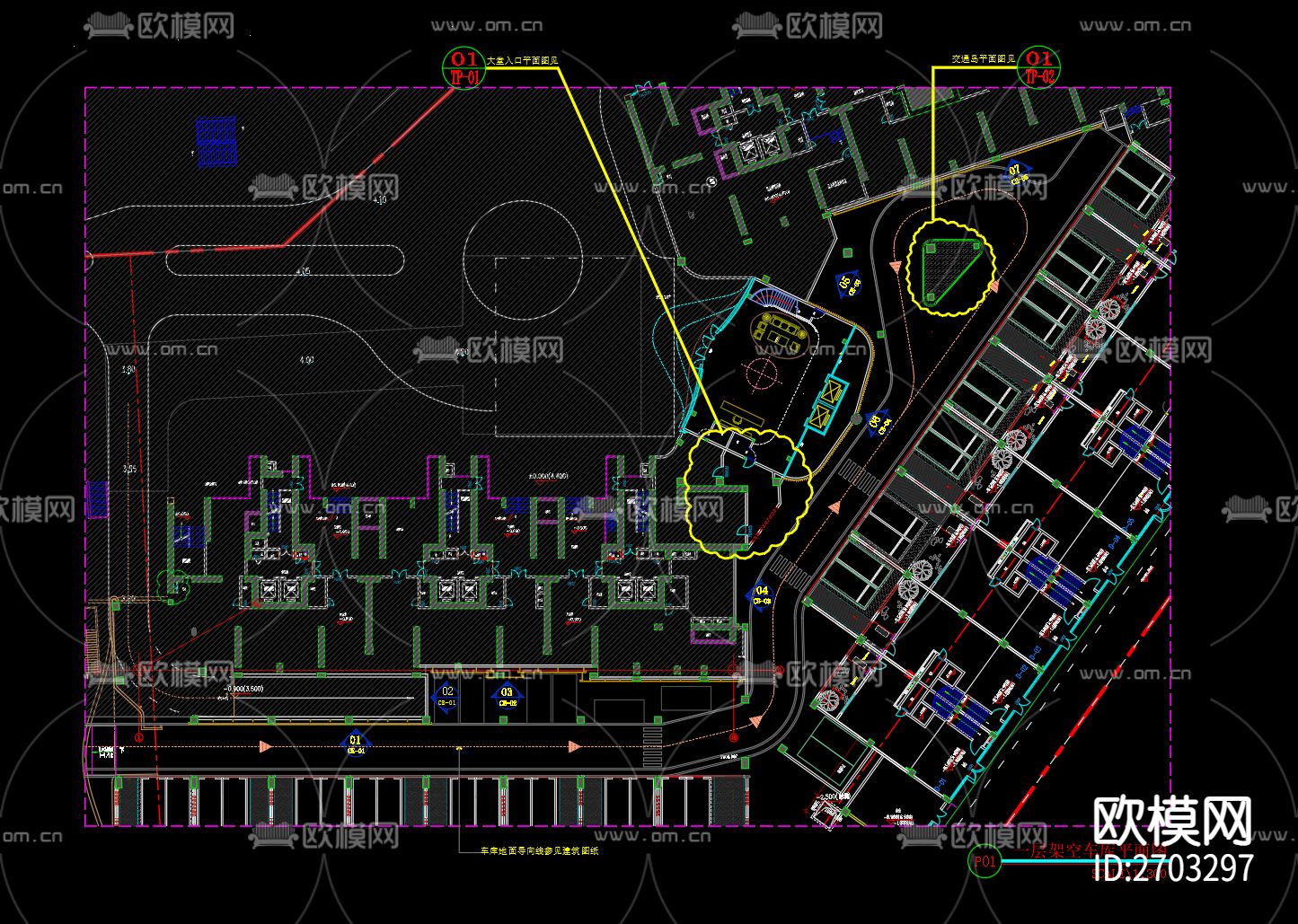 架空层地下车库cad平面图下载