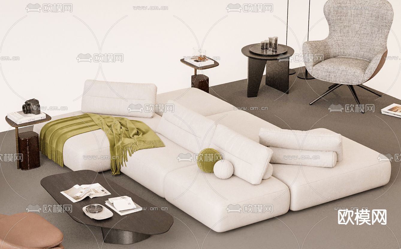 办公沙发 公共沙发3d模型下载（渲染图3）