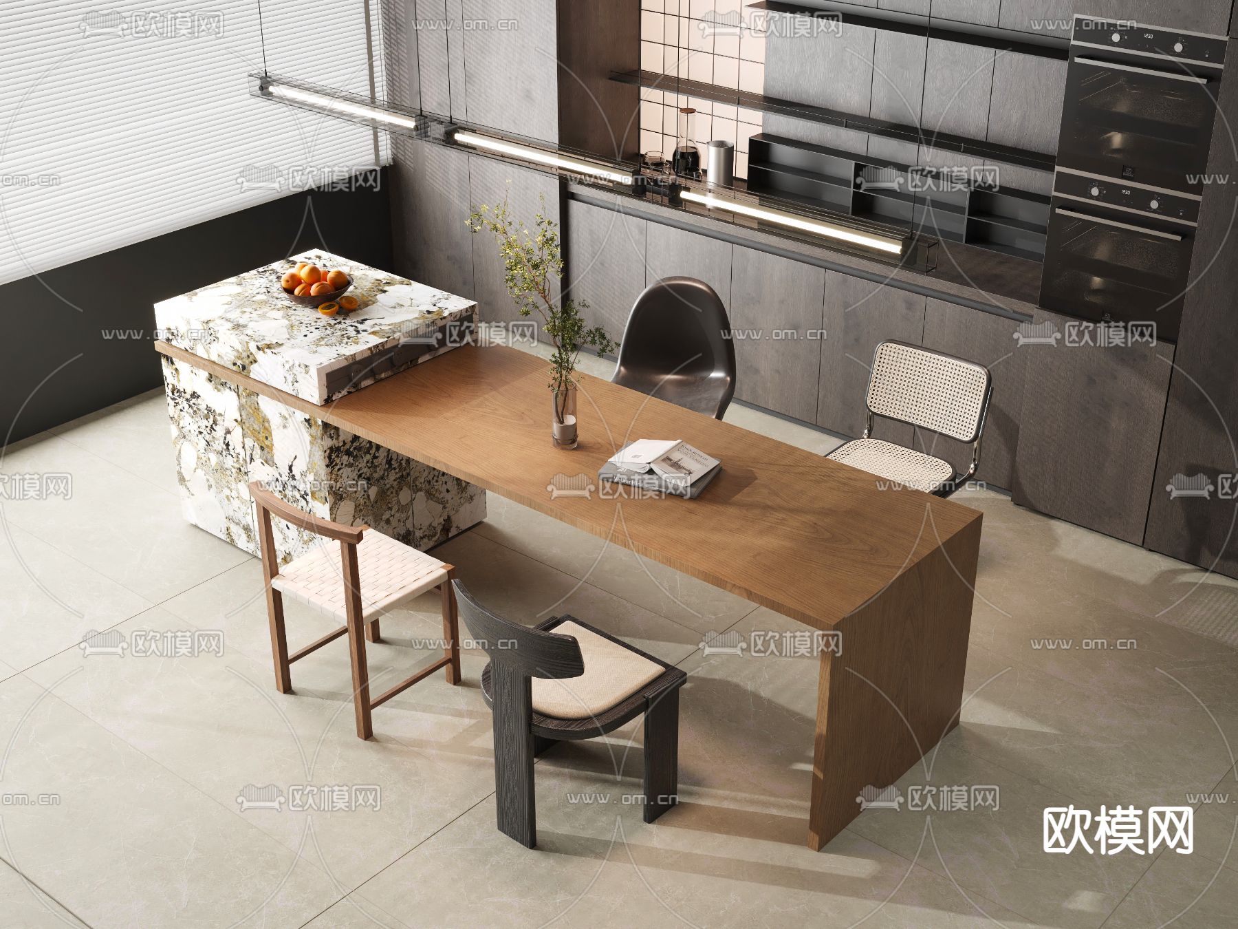 侘寂餐桌椅3d模型下载