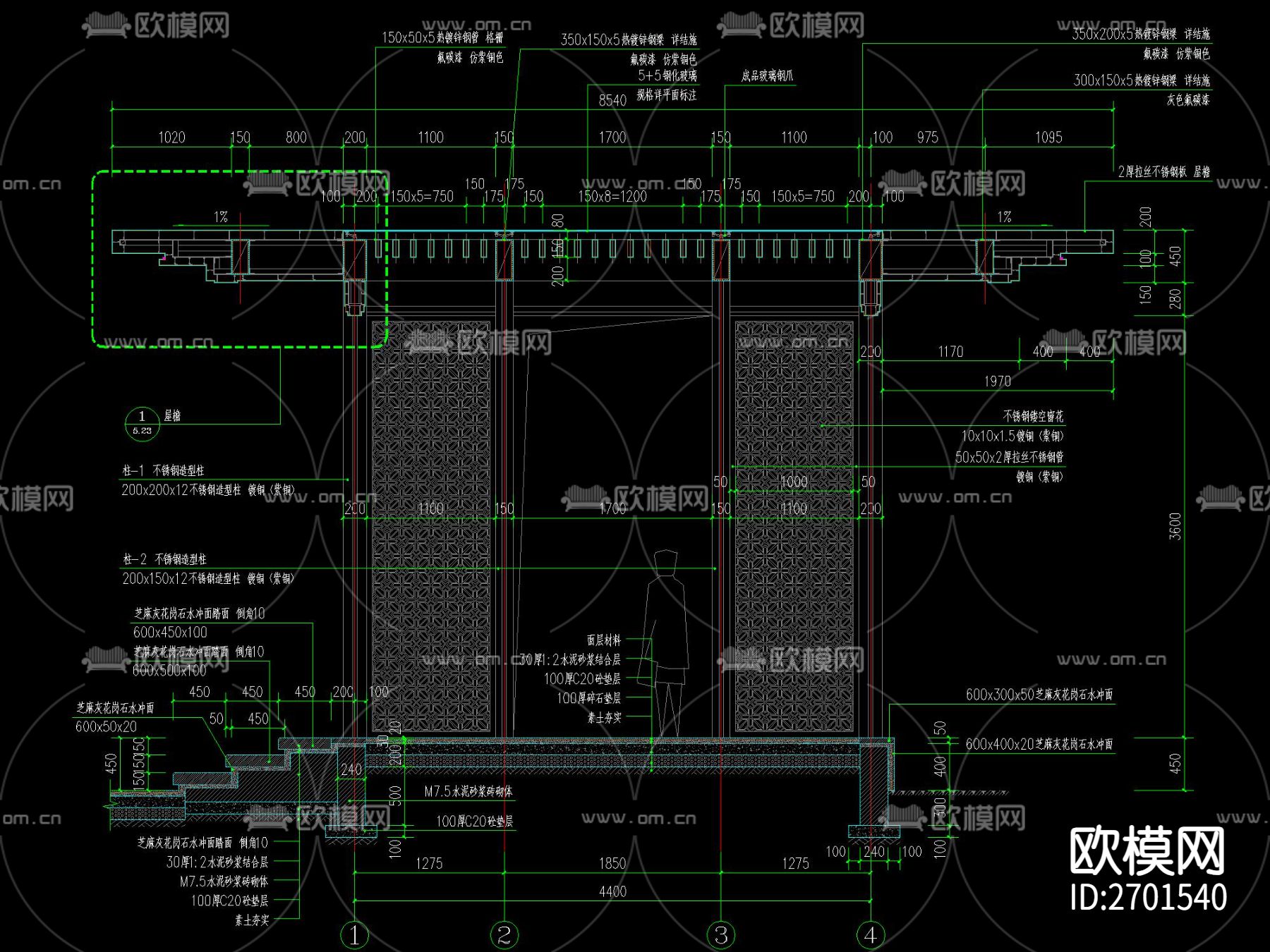 新中式廊架cad大样图下载（渲染图5）