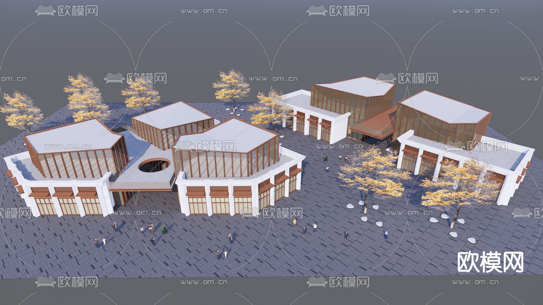 商业街建筑su模型下载（渲染图2）