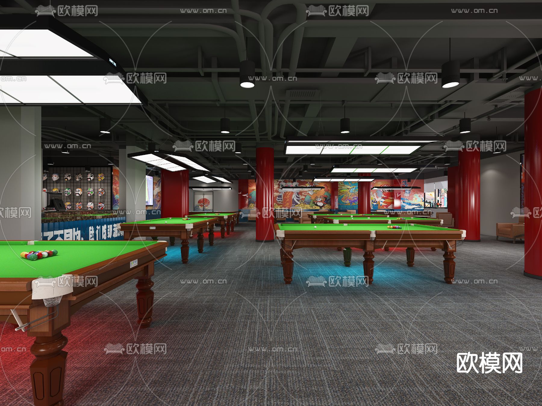 台球室 桌球馆3d模型下载