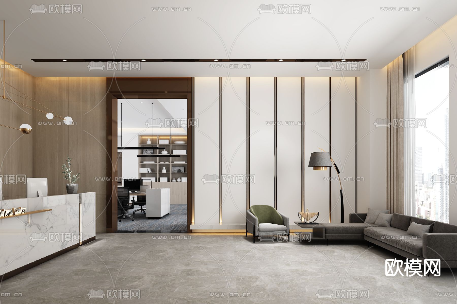 办公室前台 接待处su模型下载（渲染图1）