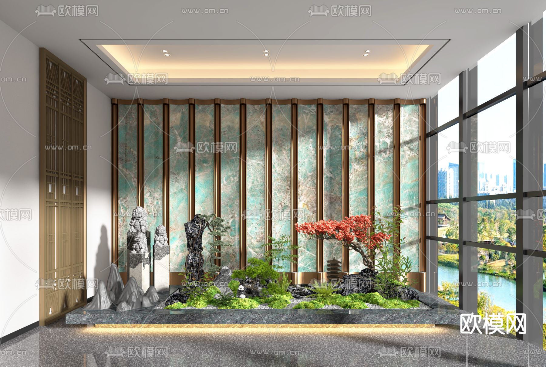 新中式造景 室内植物堆su模型下载_ID14144492_sketchup模型下载-欧模网