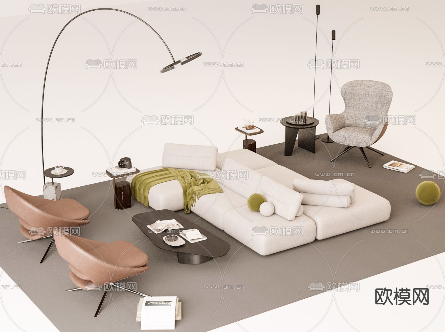 办公沙发 公共沙发3d模型下载（渲染图1）