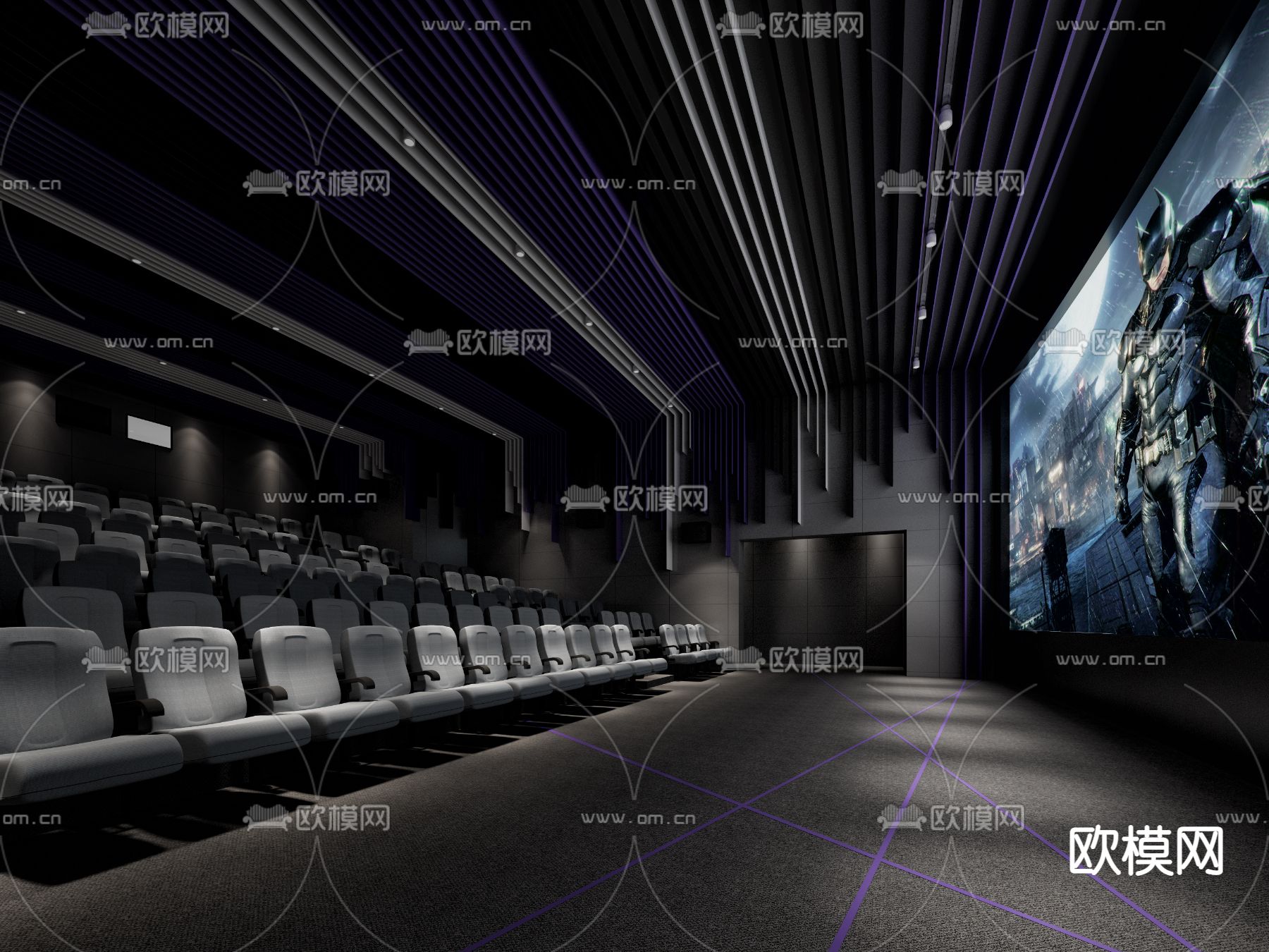 现代电影院放映室su模型下载（渲染图1）