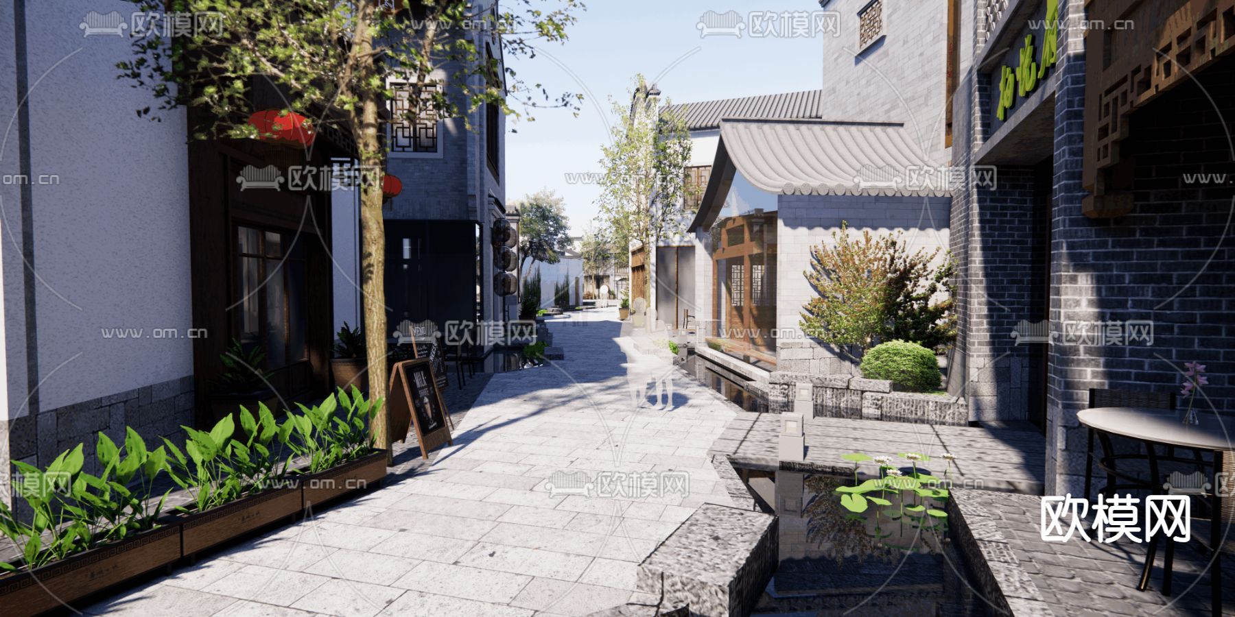 古镇商业街su模型下载（渲染图2）