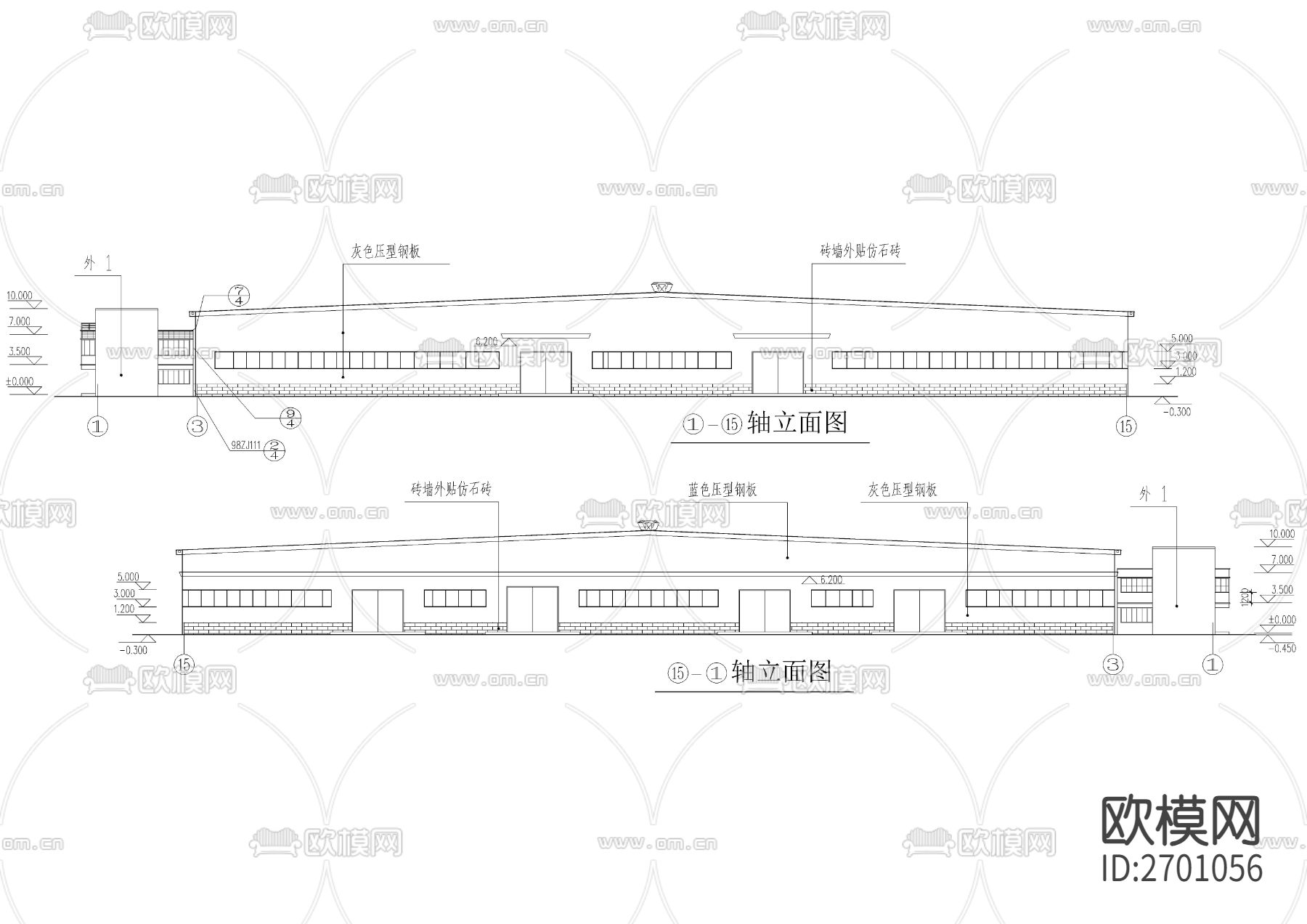 轻钢厂房建筑cad施工图下载（渲染图2）
