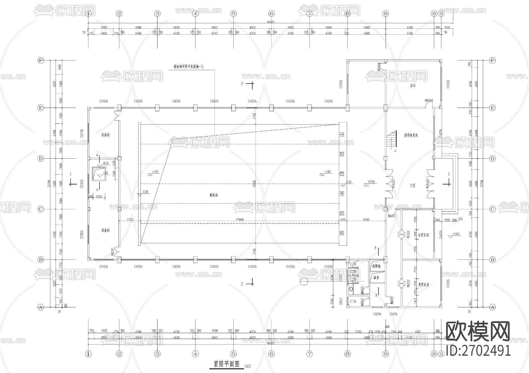 游泳馆建筑cad施工图下载（渲染图1）