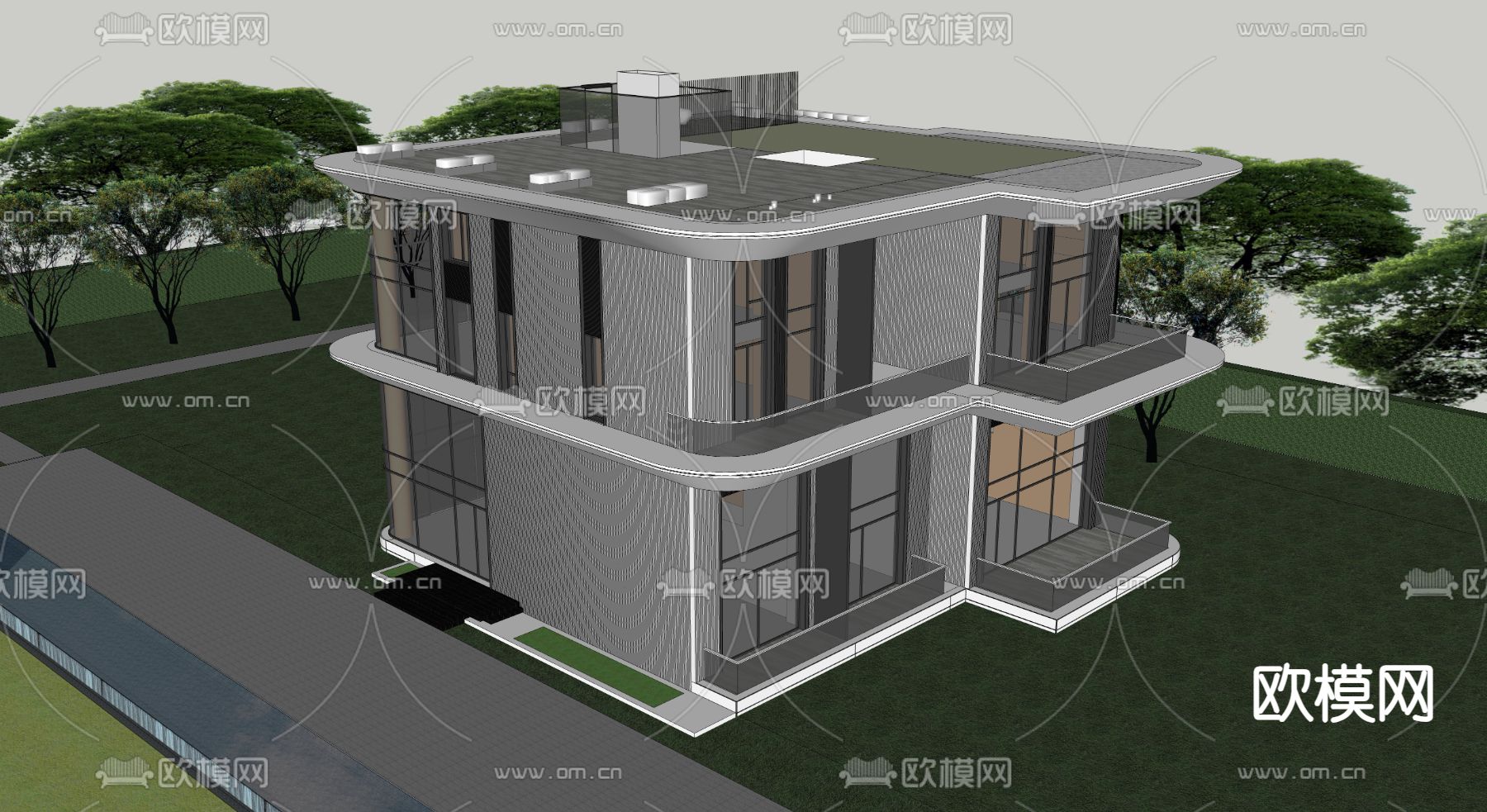 独栋别墅 外观su模型下载（渲染图3）