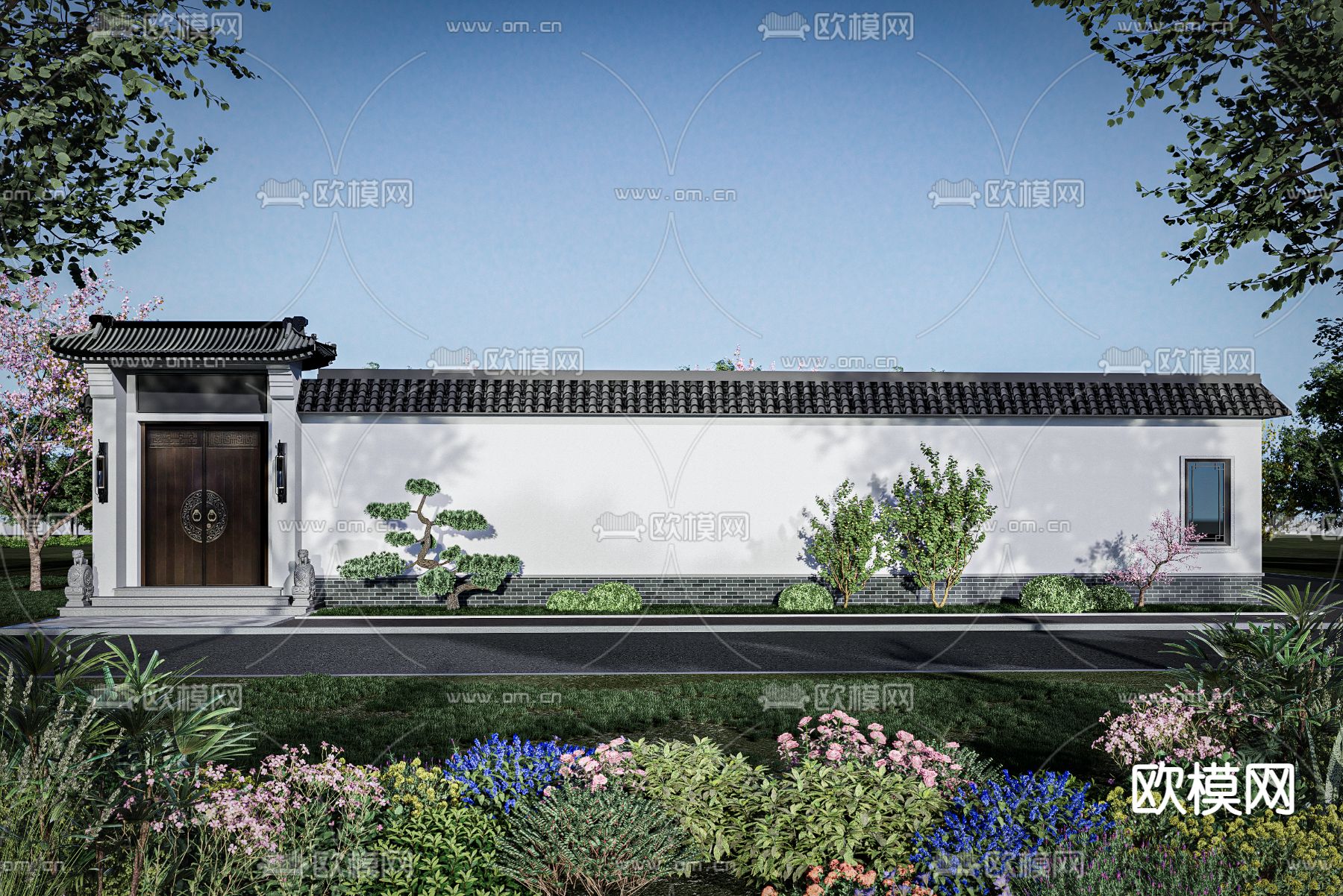 徽派别墅su模型下载（渲染图2）