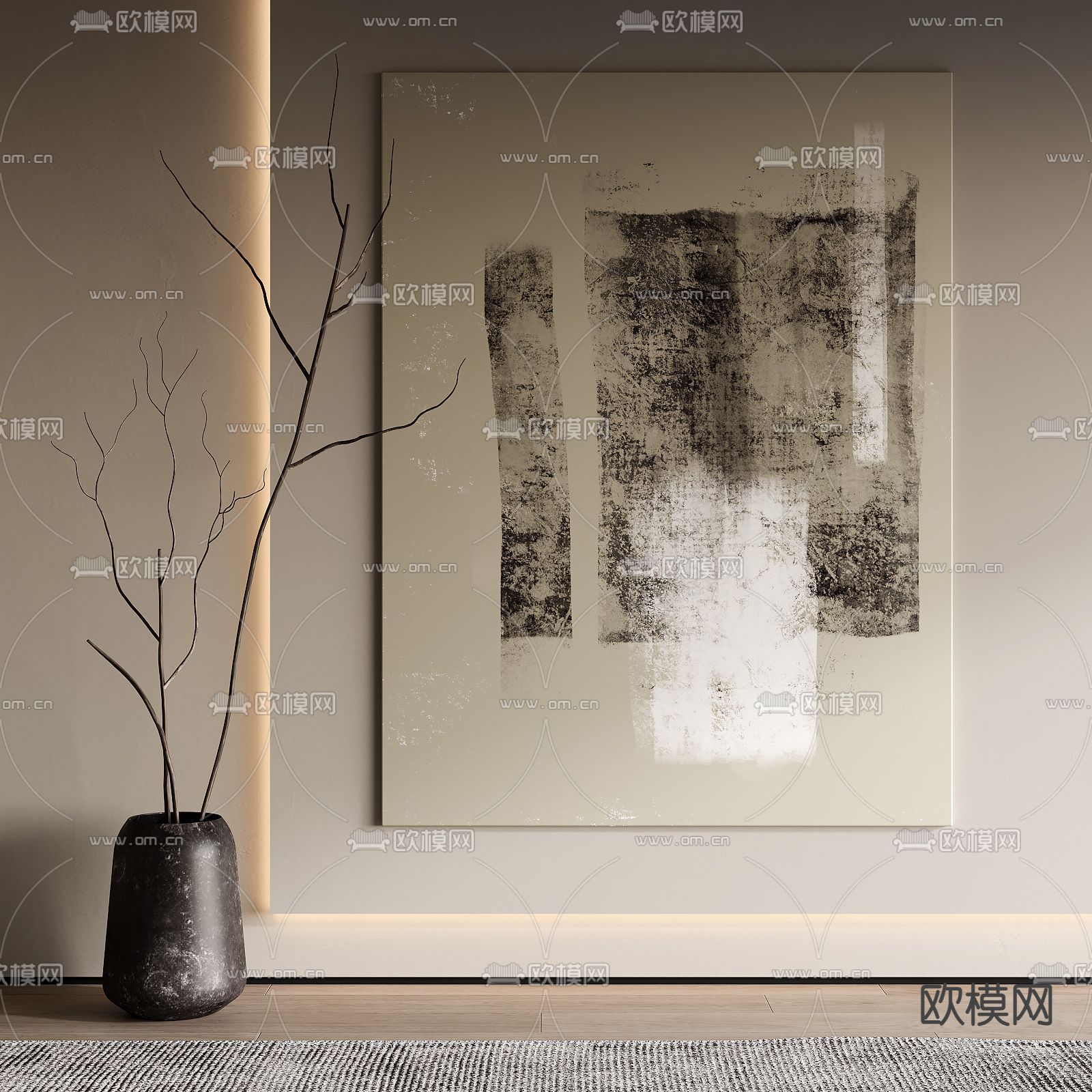 侘寂风装饰画 肌理画3d模型下载_ID14145111_3dmax免费模型-欧模网