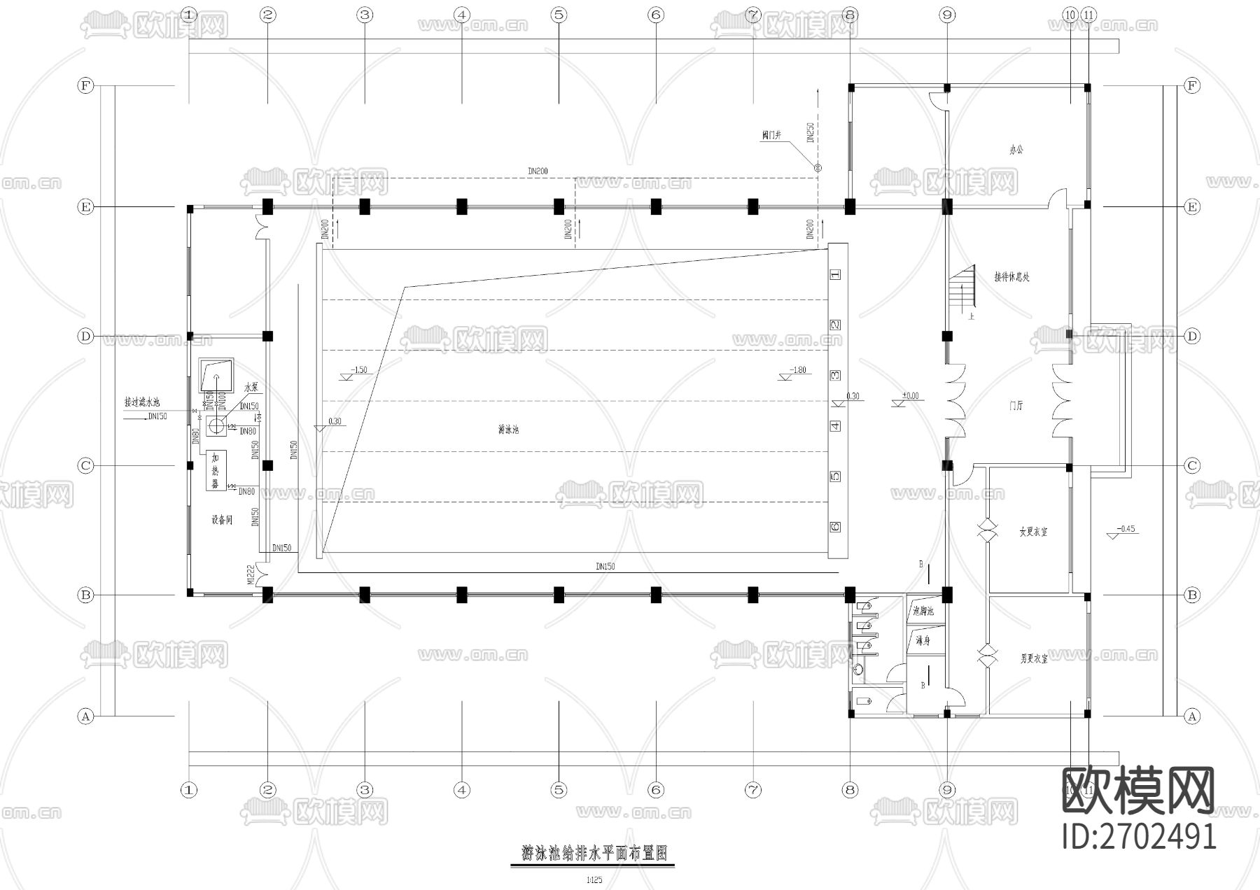 游泳馆建筑cad施工图下载（渲染图7）