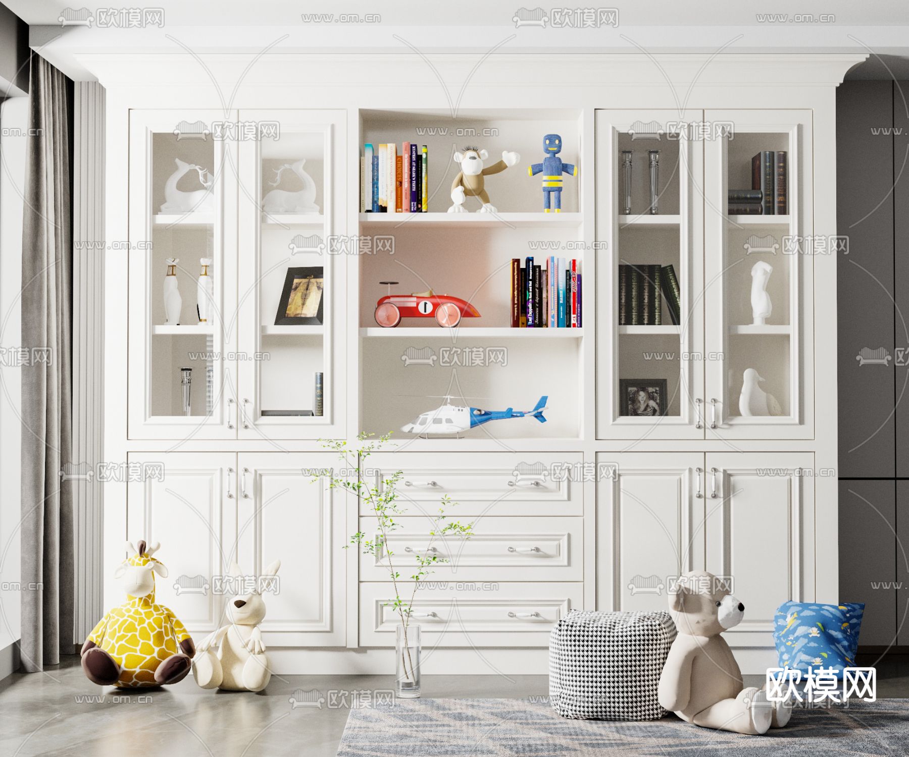 简欧儿童书柜su模型下载（渲染图1）