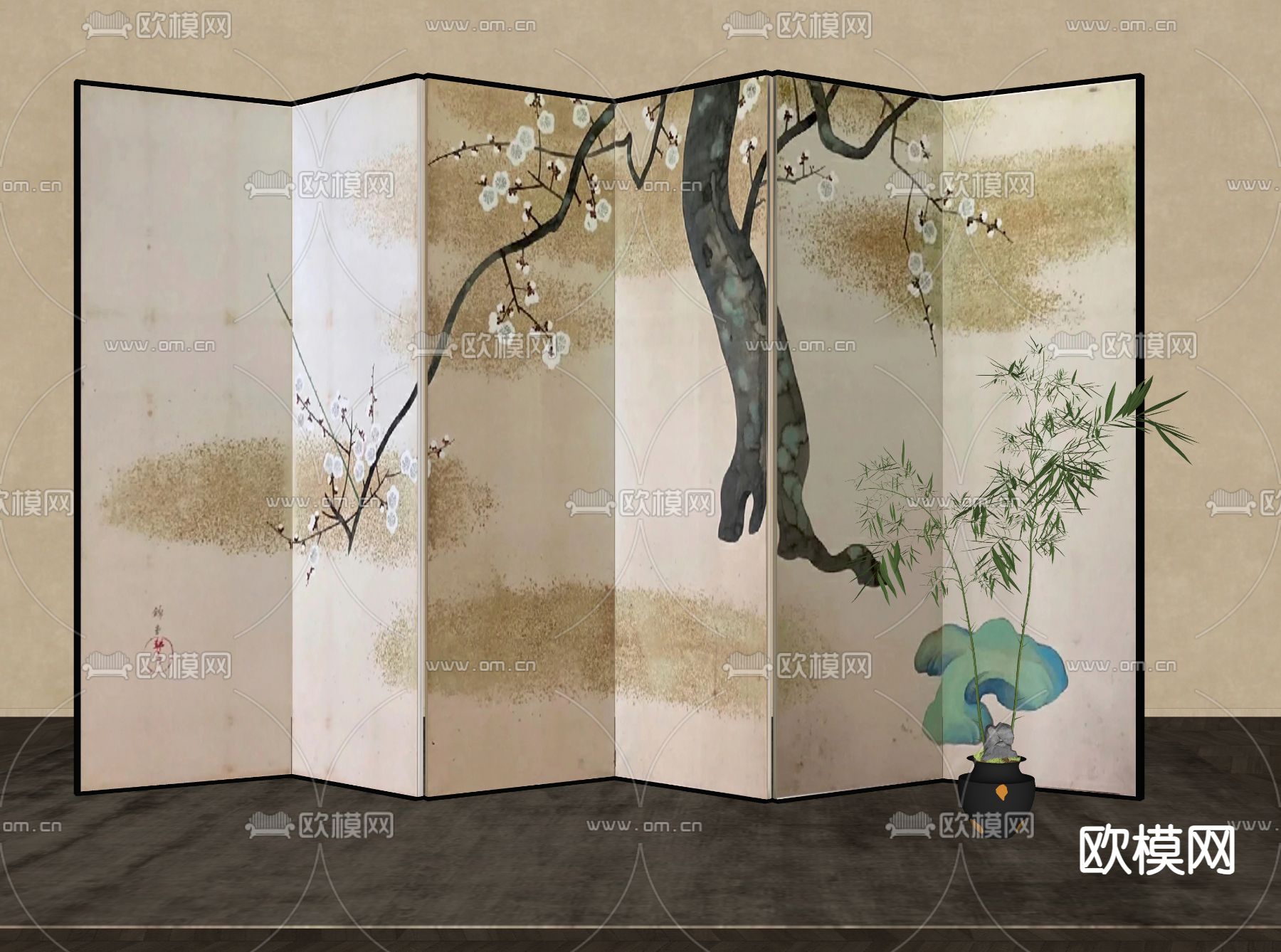 新中式屏风 隔断su模型下载（渲染图2）