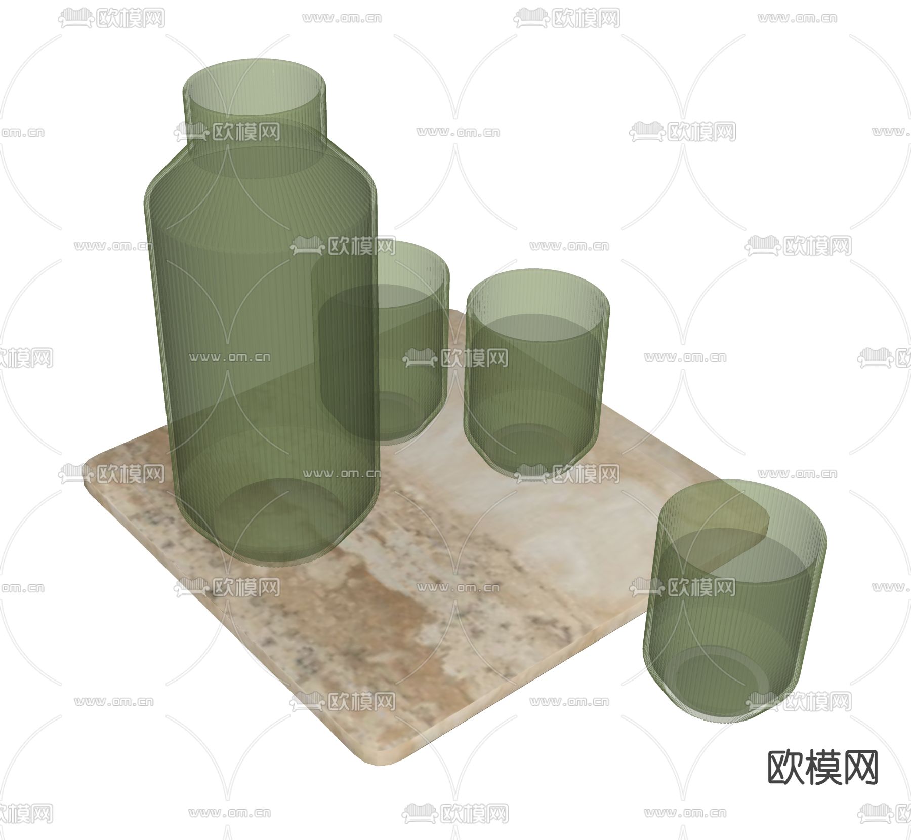 玻璃杯 水杯 水瓶su模型下载（渲染图2）
