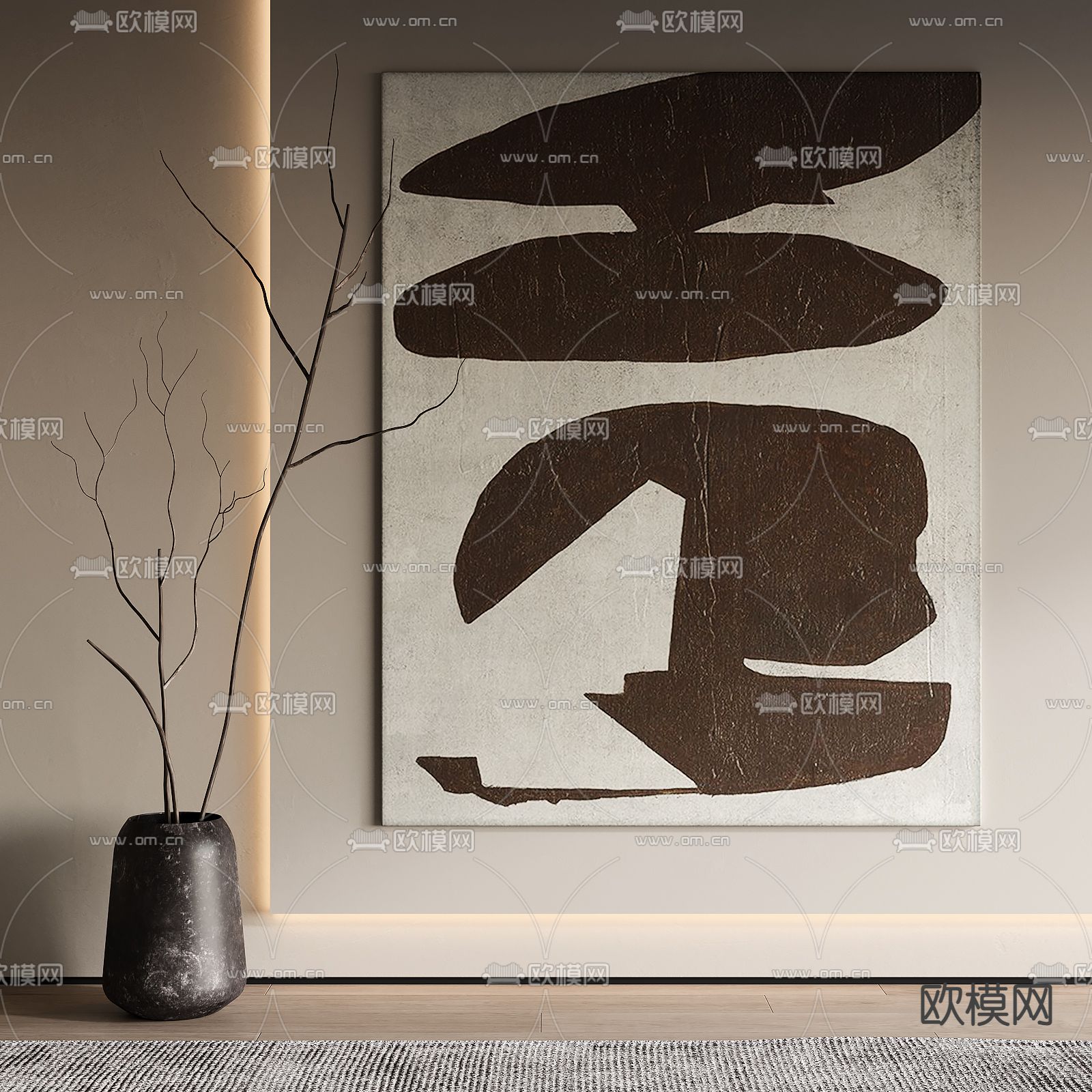 侘寂风装饰画 抽象画 挂画3d模型下载_ID14145089_3dmax免费模型-欧模网