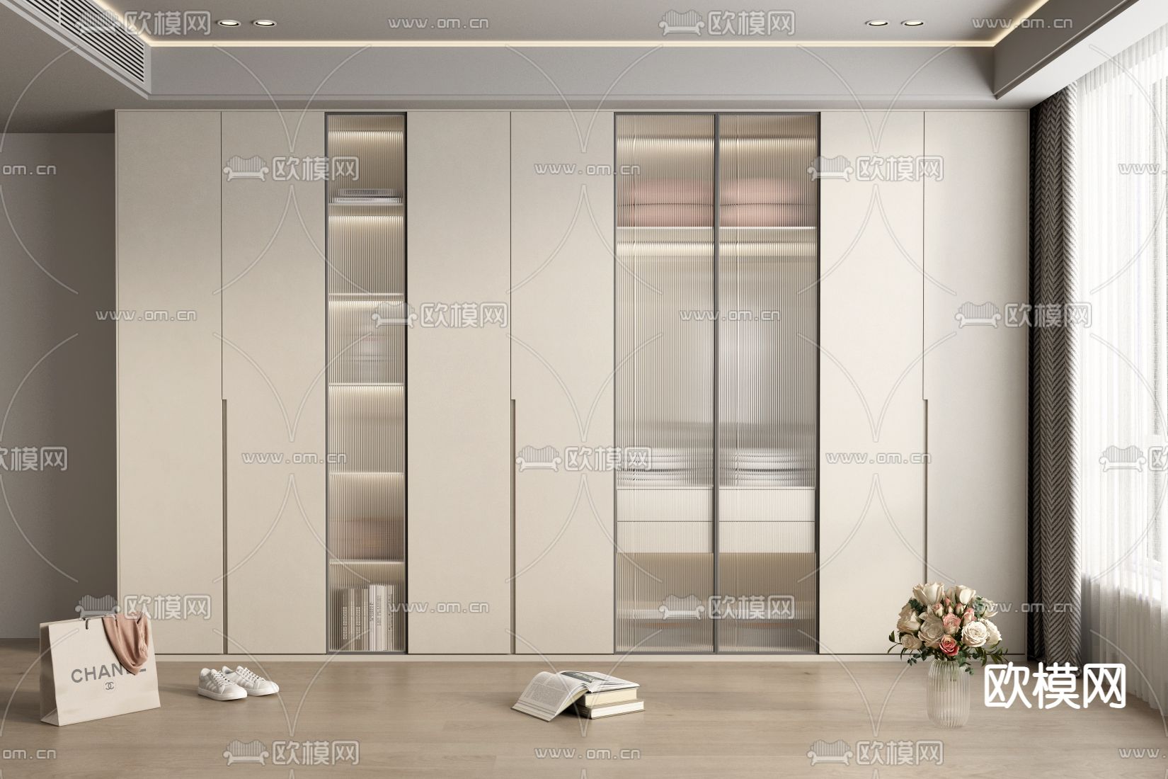 奶油风衣柜 衣橱3d模型下载