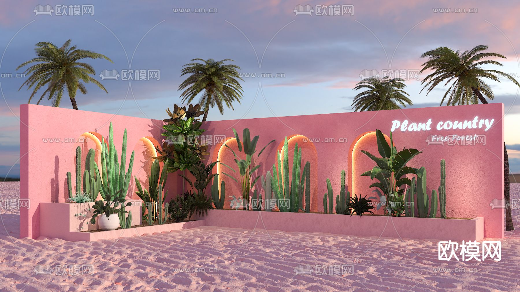 夏日美陈 网红打卡墙3d模型下载_ID14144126_3dmax免费模型-欧模网