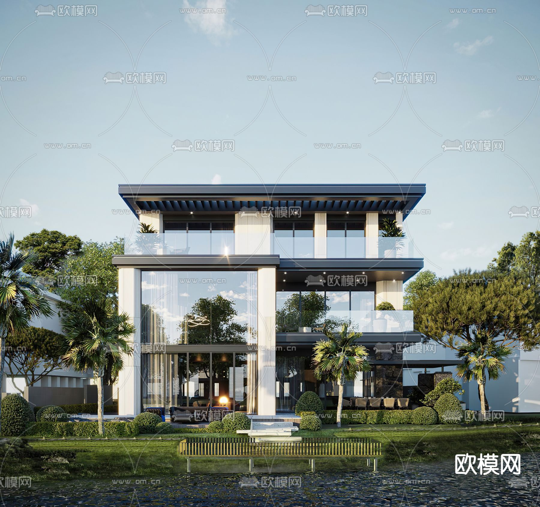 别墅外观3d模型下载（渲染图1）