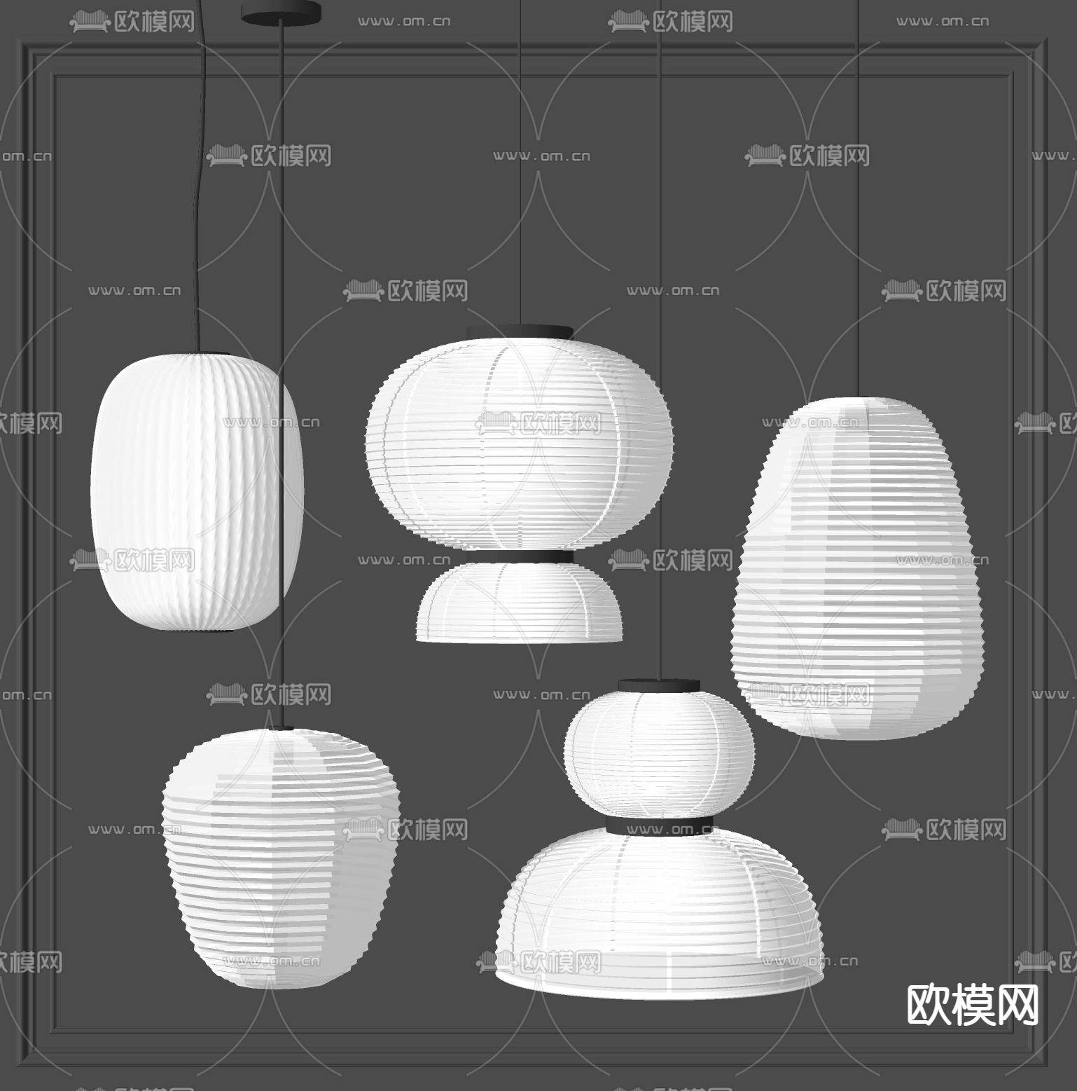 侘寂风吊灯 灯笼吊灯su模型下载（渲染图2）