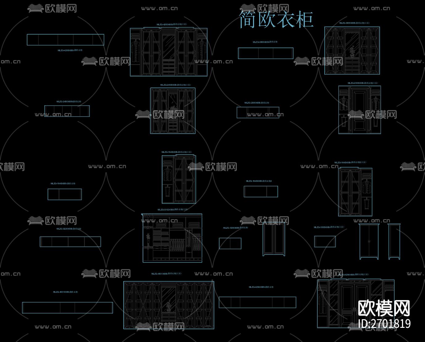 欧式衣柜cad图库下载（渲染图1）