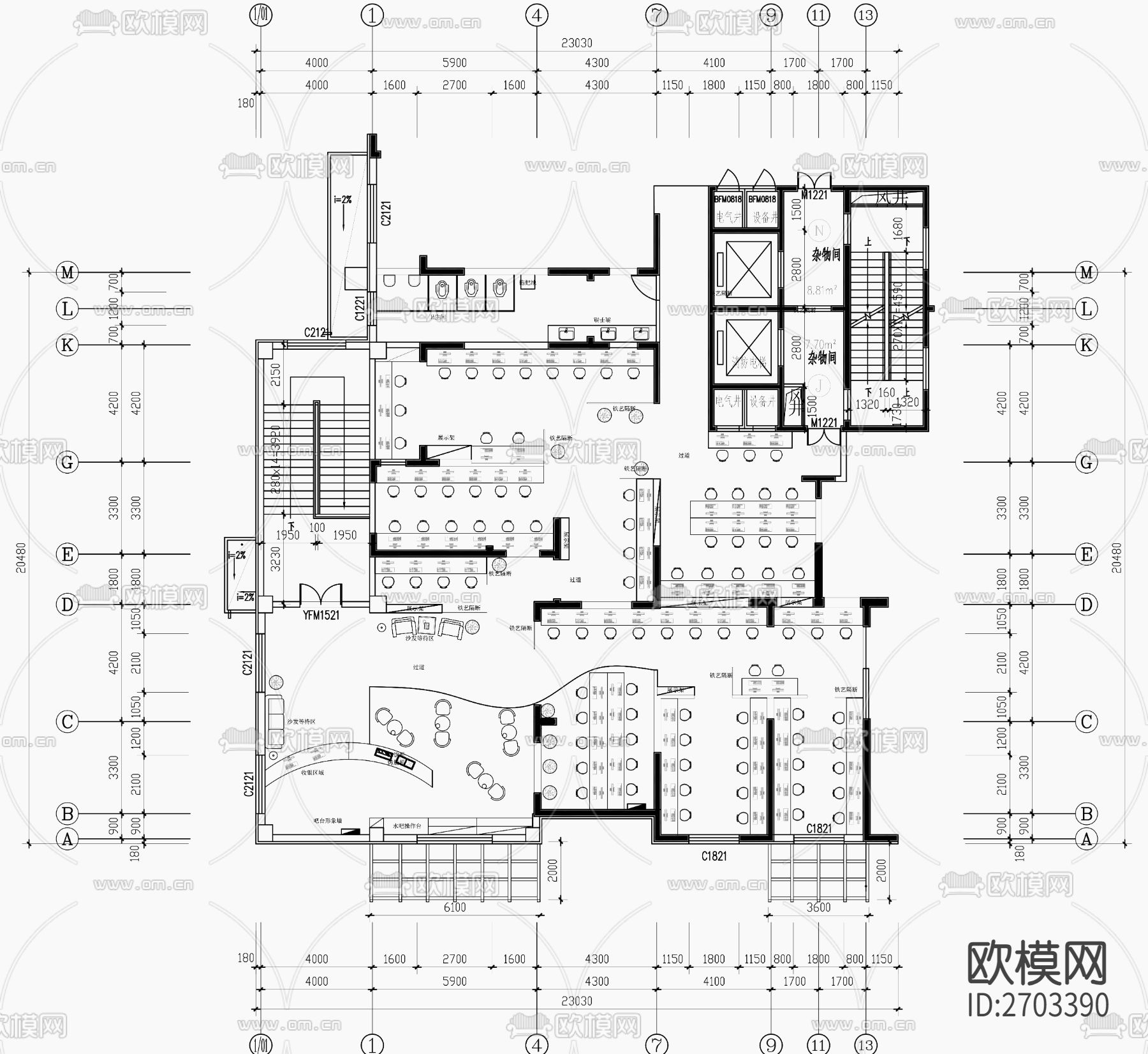 网吧网咖cad平面图下载（渲染图2）