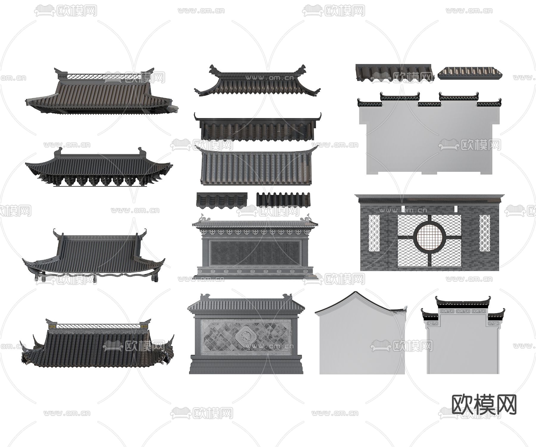 新中式屋檐 房檐 屋顶3d模型下载