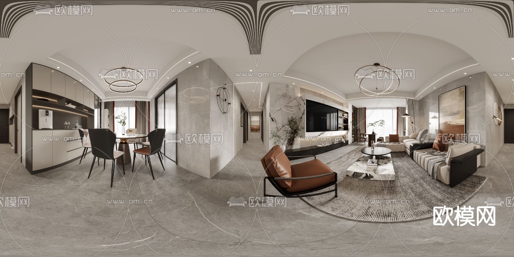 现代客餐厅cr全景3d模型