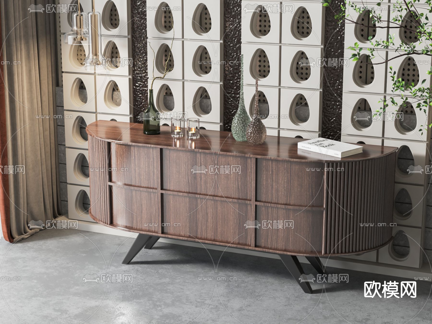 实木边柜 玄关柜 端景柜su模型下载（渲染图1）