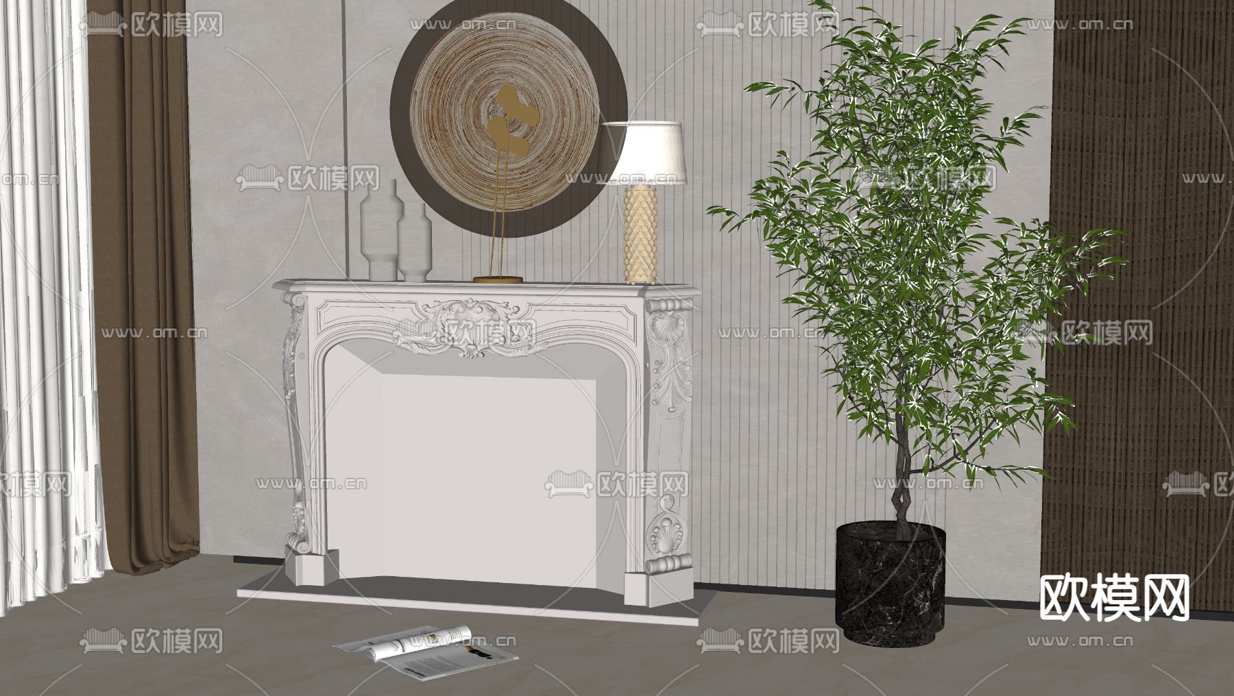美式壁炉su模型下载（渲染图2）