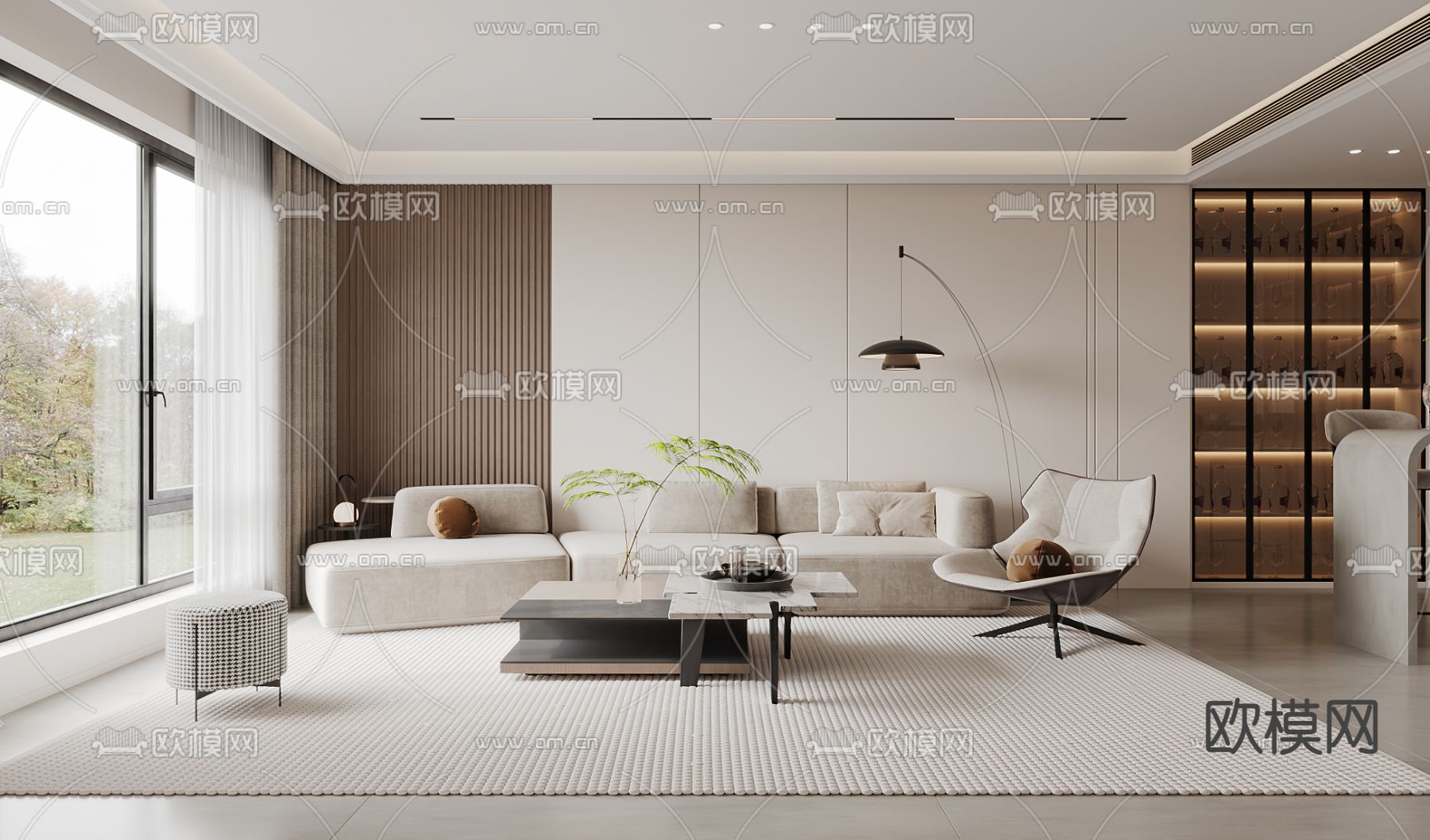 现代客餐厅3d模型下载（渲染图1）