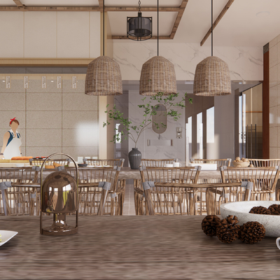  员工餐厅 食堂su模型 