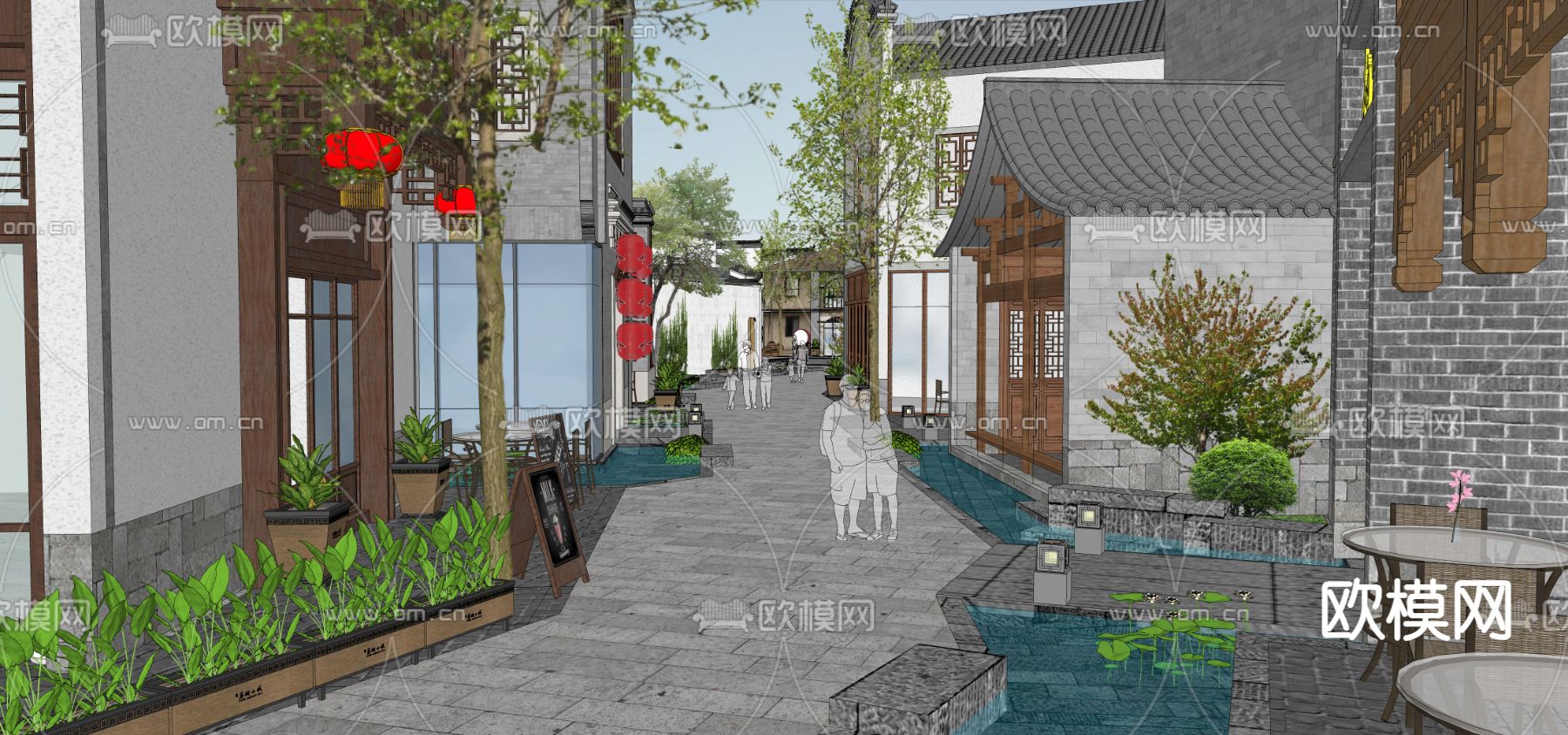 古镇商业街su模型下载（渲染图4）