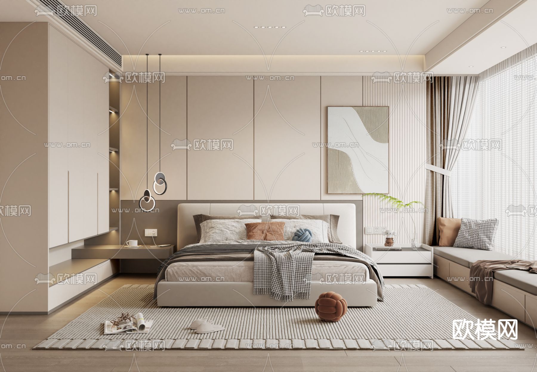 奶油风卧室 主卧3d模型下载