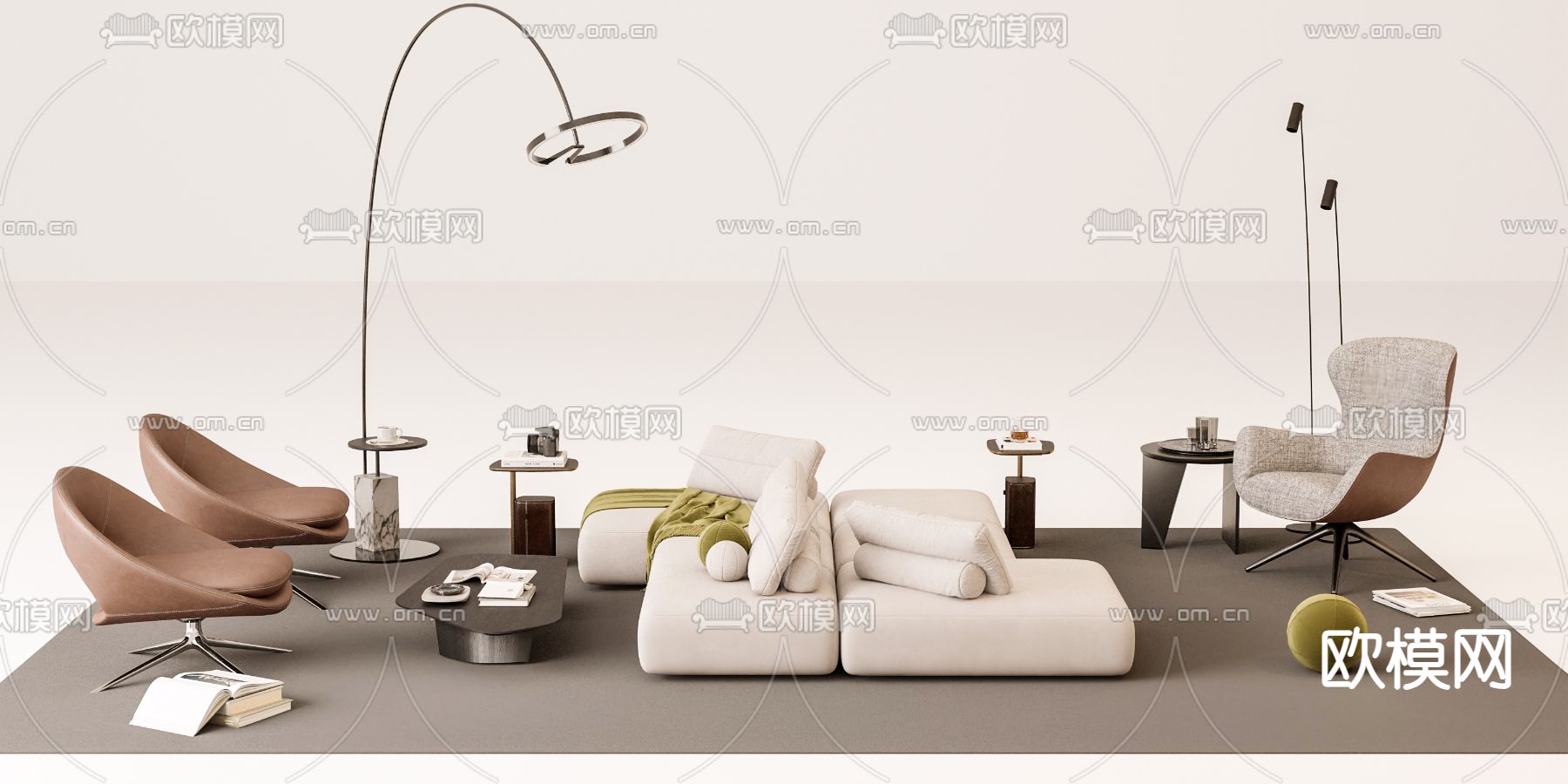 办公沙发 公共沙发3d模型下载（渲染图2）